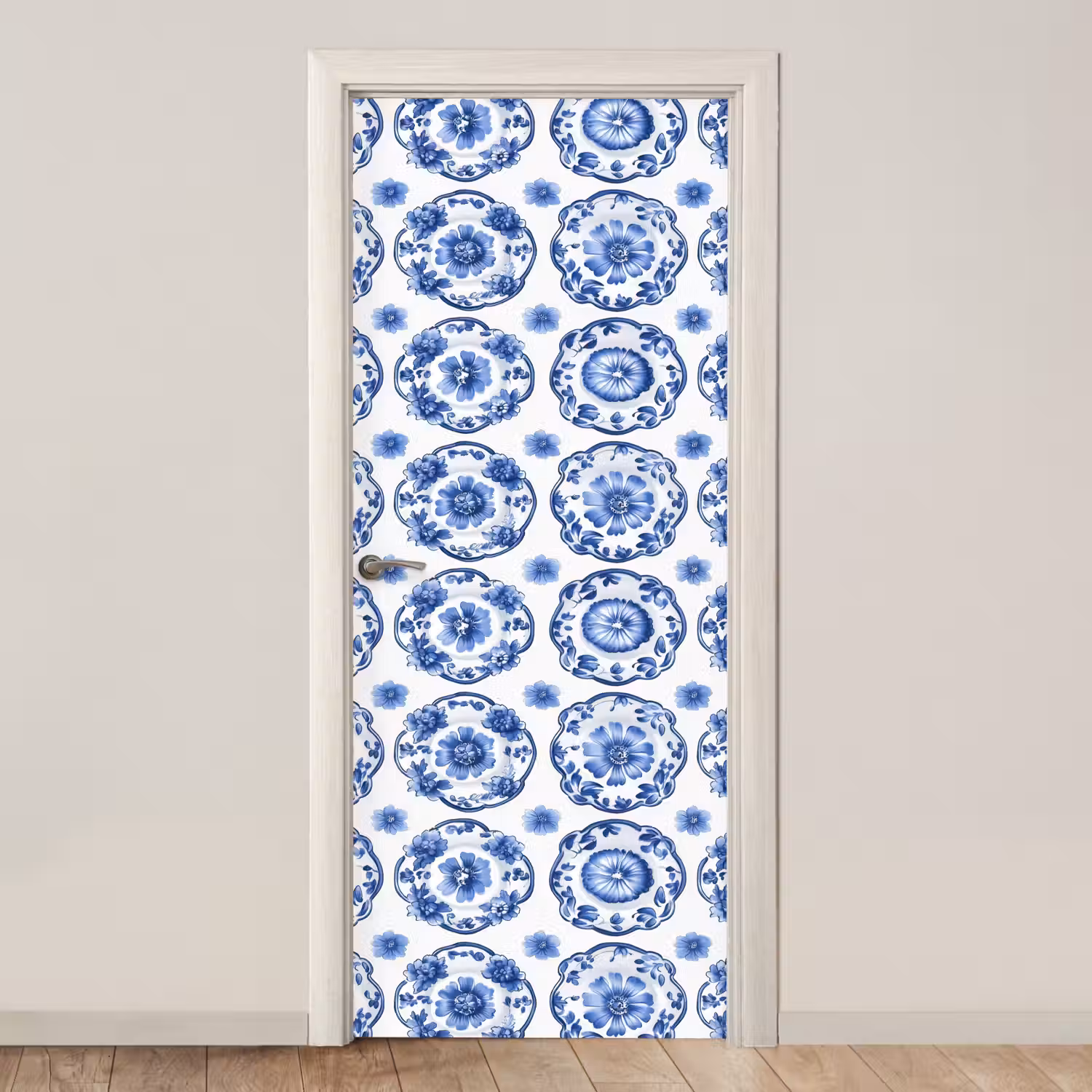 Sierborden - Bloemen - Blauw deurposter klein 289 -3d_beige