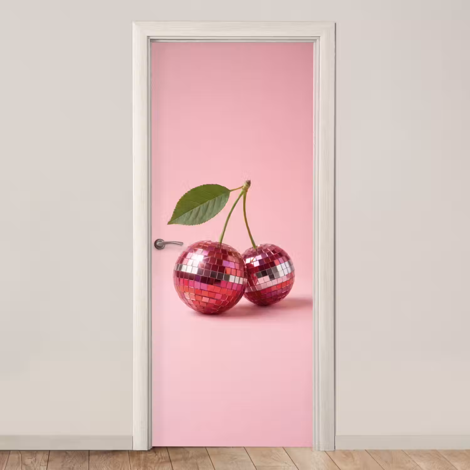 Disco - Kersen - Roze deurposter klein -3d_beige