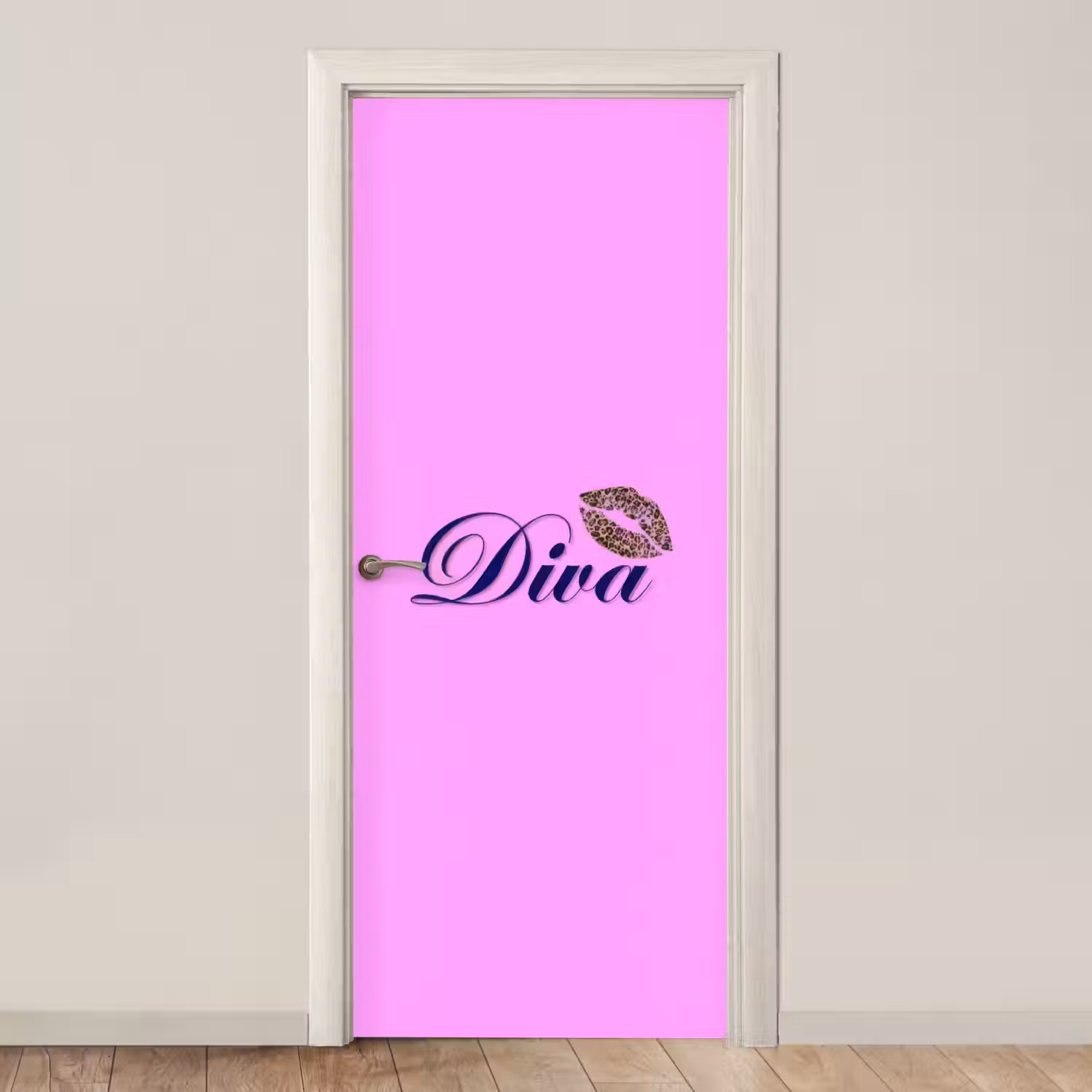 Diva - Lip - Panterprint - Roze deurposter klein -3d_beige