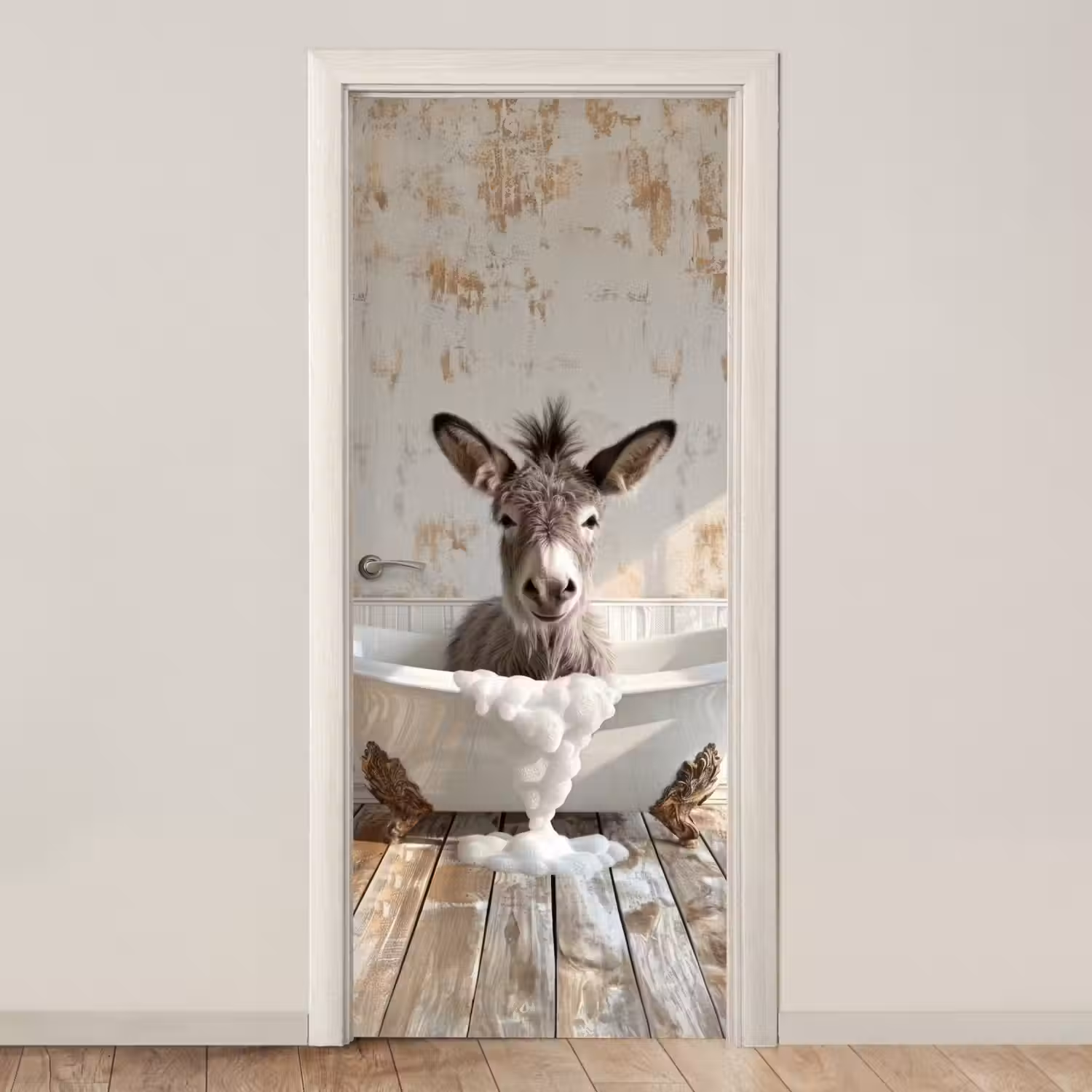 Ezel - Dier - Vintage - Badkuip deurposter klein -3d_beige