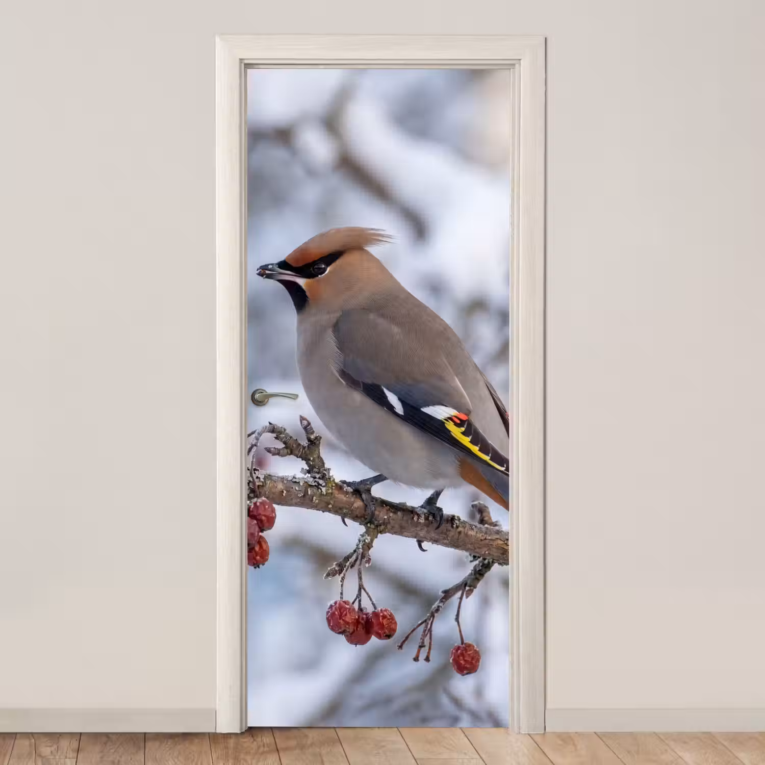 Pestvogel - Bessen - Winter - Natuur deurposter klein -3d_beige