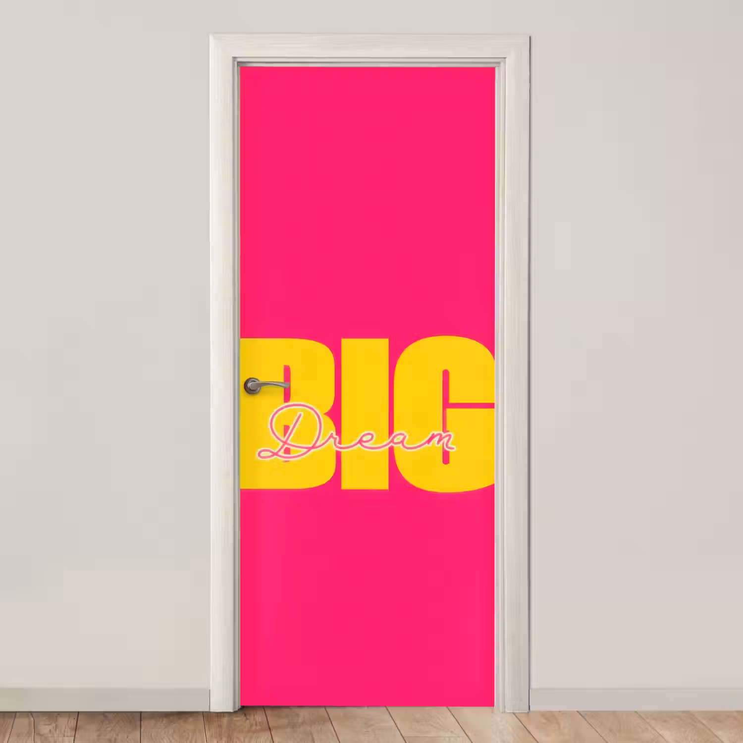 Dream big - Roze - Geel - Minimalistisch deurposter klein -3d_beige