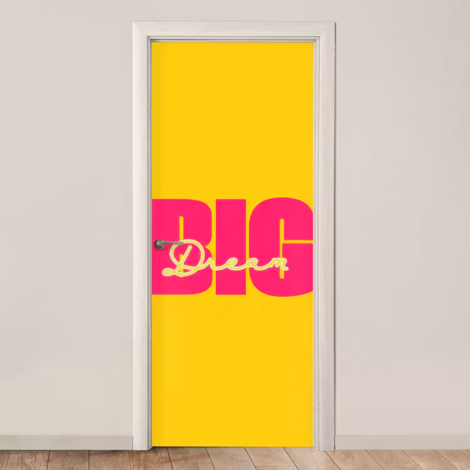 Dream big - Geel - Roze deurposter klein -3d_beige