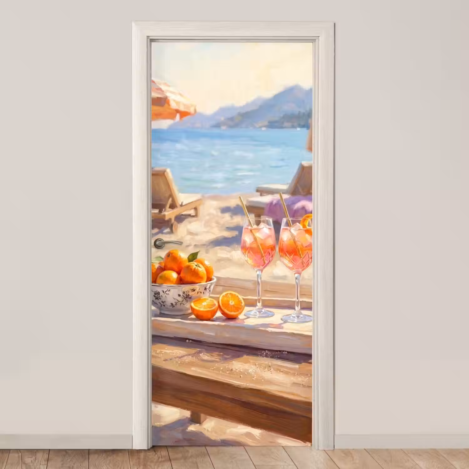 Drank - Glazen - Strand - Zomer - Oranje deurposter klein -3d_beige