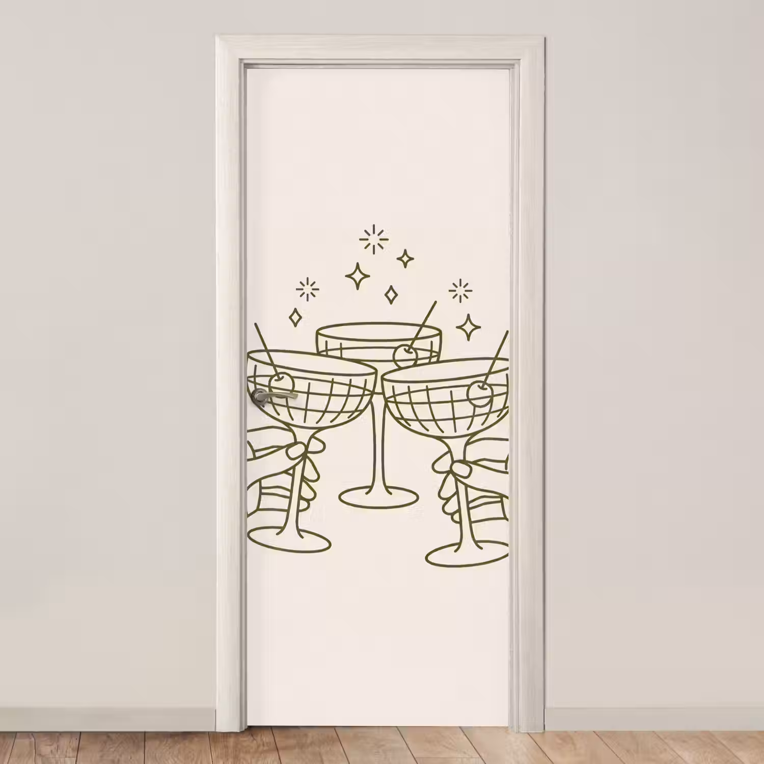 Drankjes - Feest - Proosten - Minimalistisch - Groen deurposter klein -3d_beige
