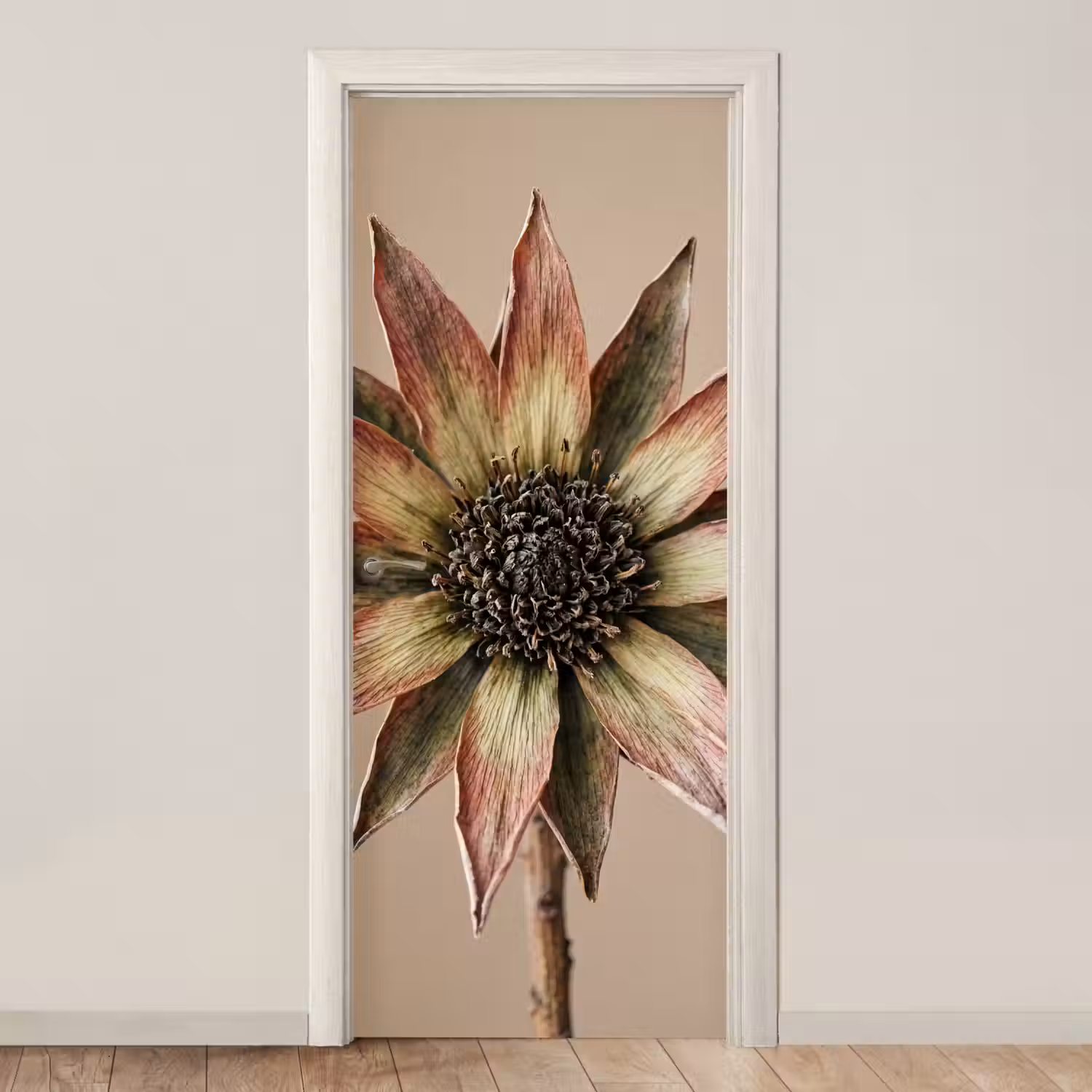 Droogbloem - Protea - Vintage - Beige - Rustiek deurposter klein -3d_beige