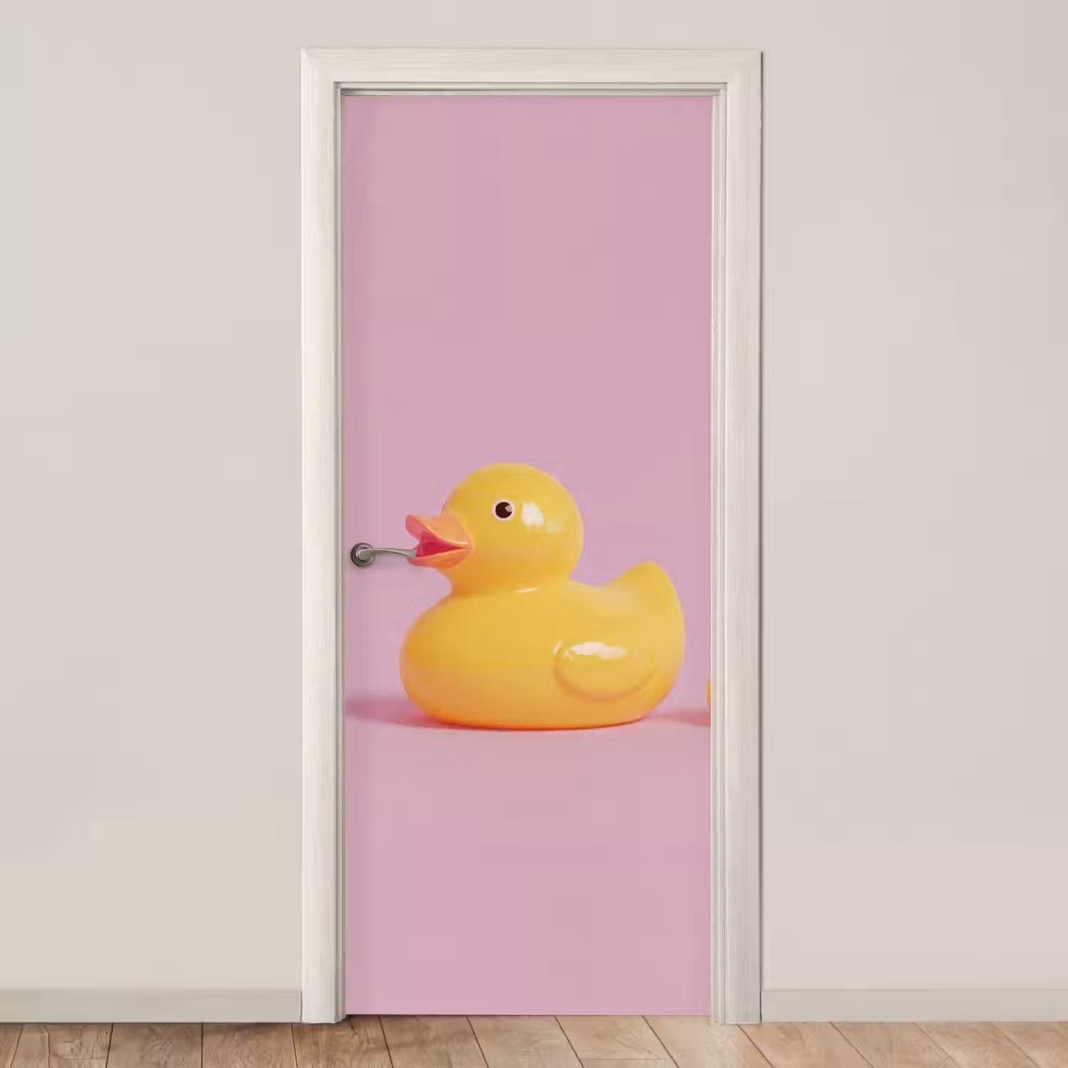 Eendjes - Vrolijk - Roze deurposter klein -3d_beige