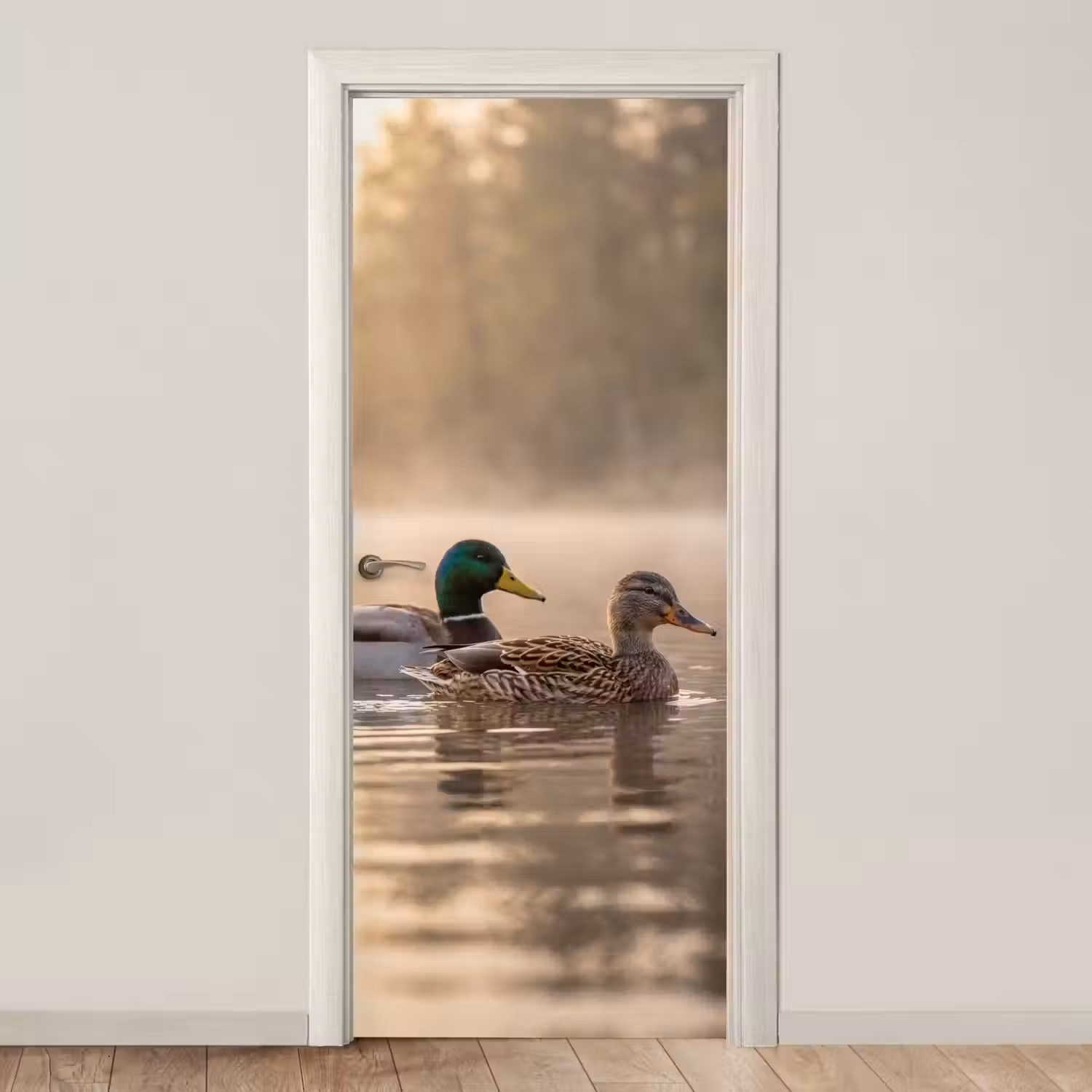 Eenden - Water - Mist - Natuur deurposter klein -3d_beige