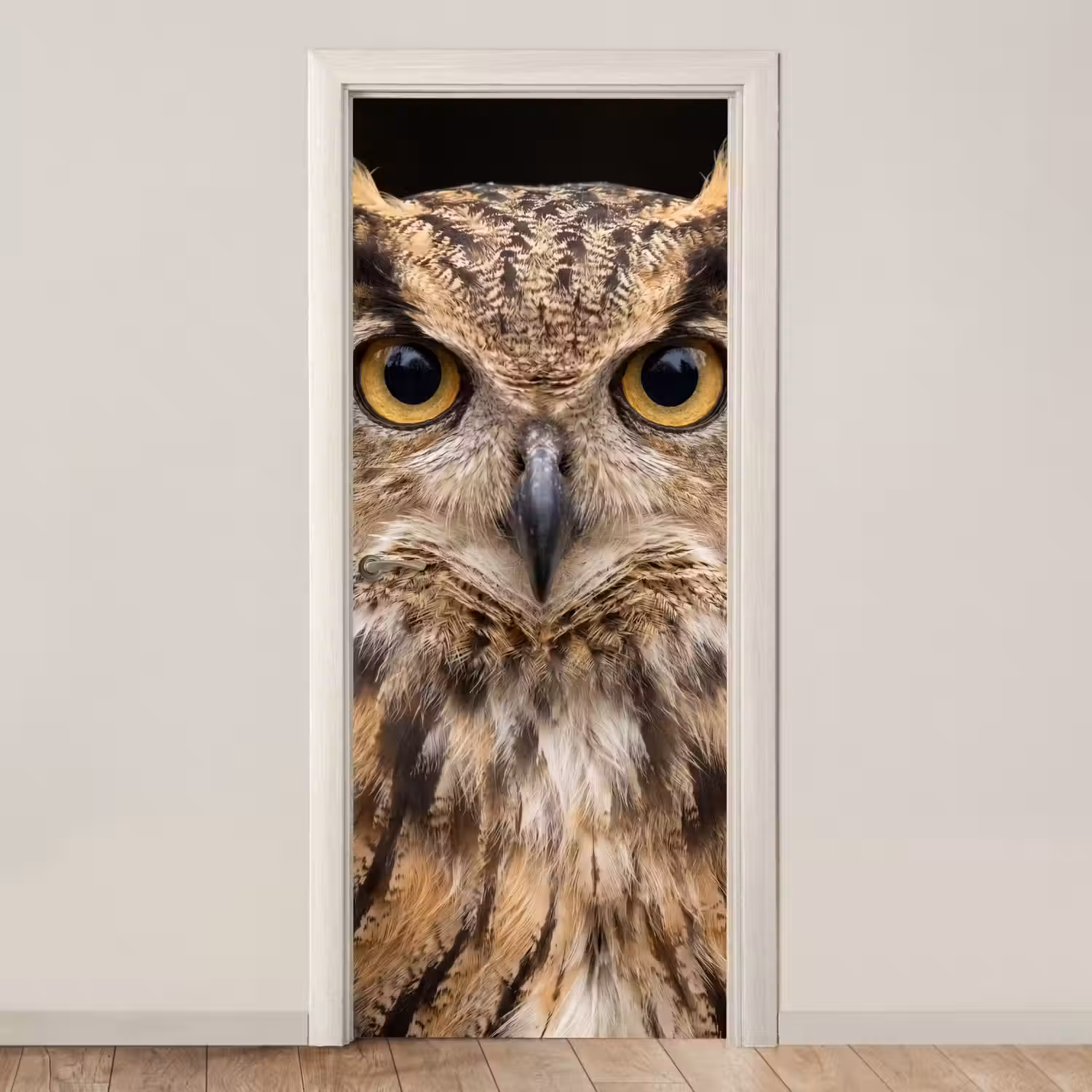 Oehoe - Uil - Portret - Bruin deurposter klein -3d_beige