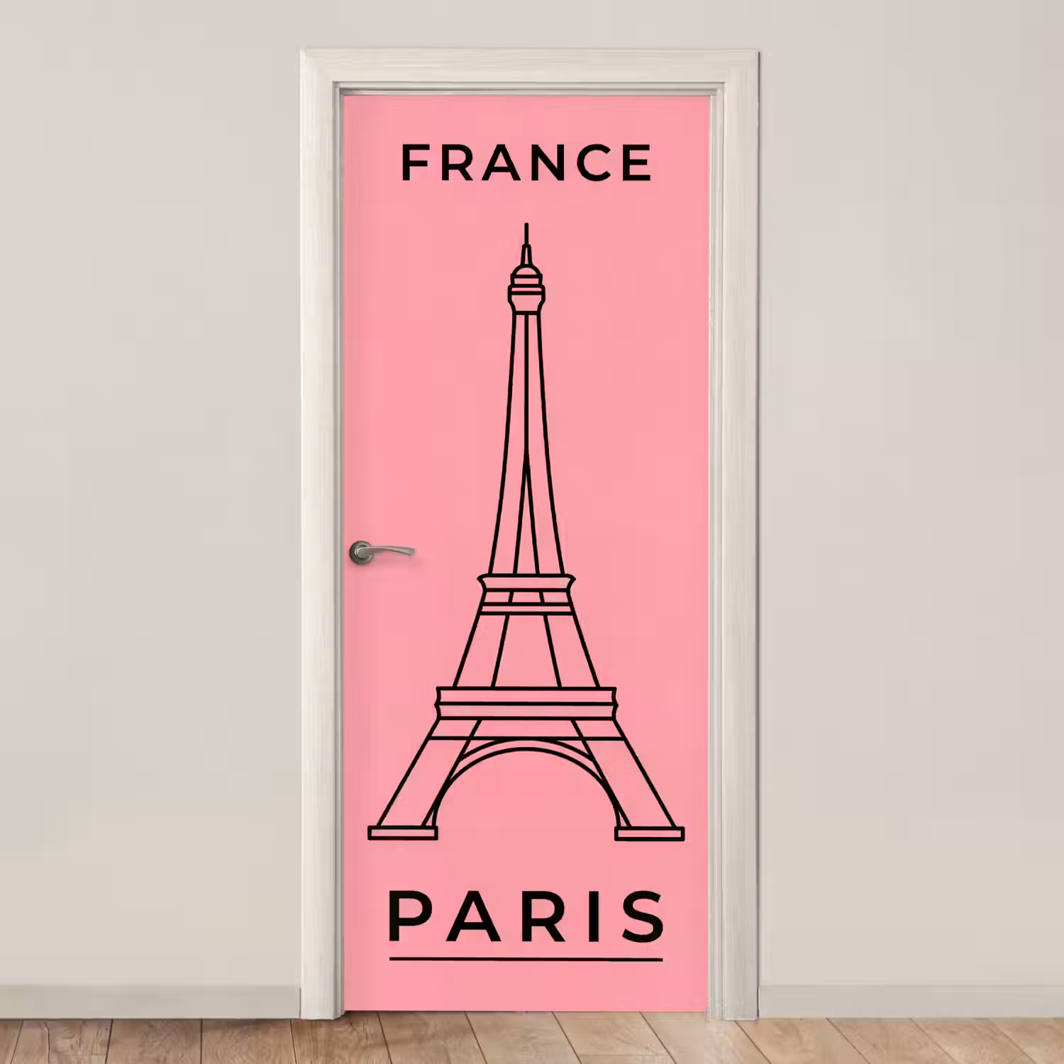 Eiffeltoren - Parijs - Architectuur - Minimalistisch - Roze deurposter klein -3d_beige