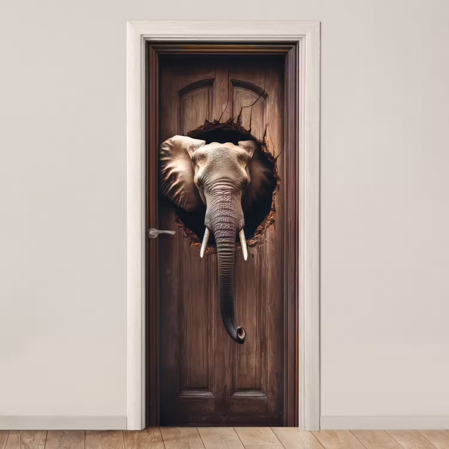 Olifant - Doorkijk - Deur - Houtlook deurposter klein -3d_beige