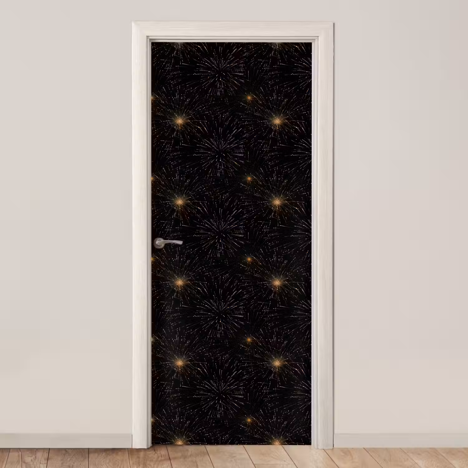 Vuurwerk - Patroon - Feestelijk - Goud - Zwart deurposter klein 289 -3d_beige