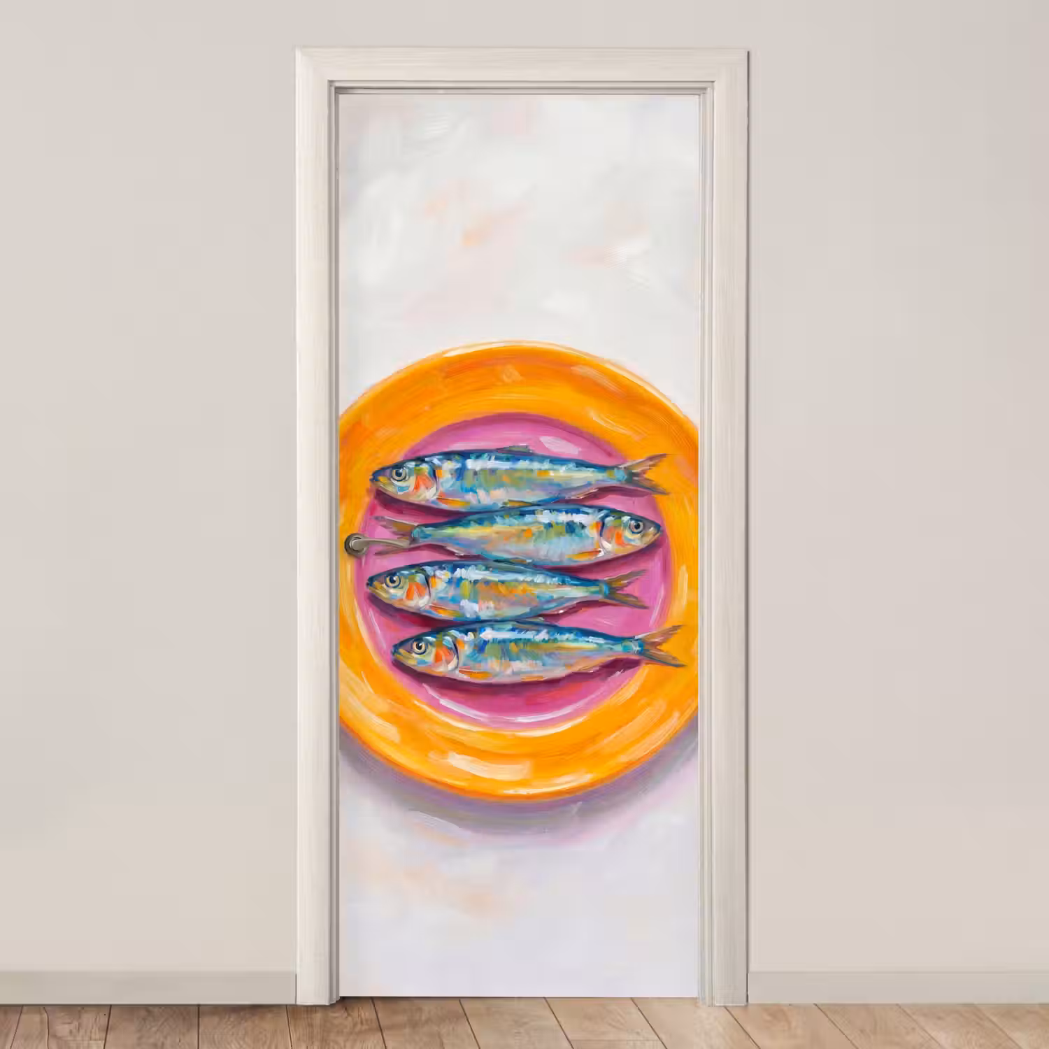 Vis - Vier - Eten - Modern - Kleurrijk deurposter klein -3d_beige