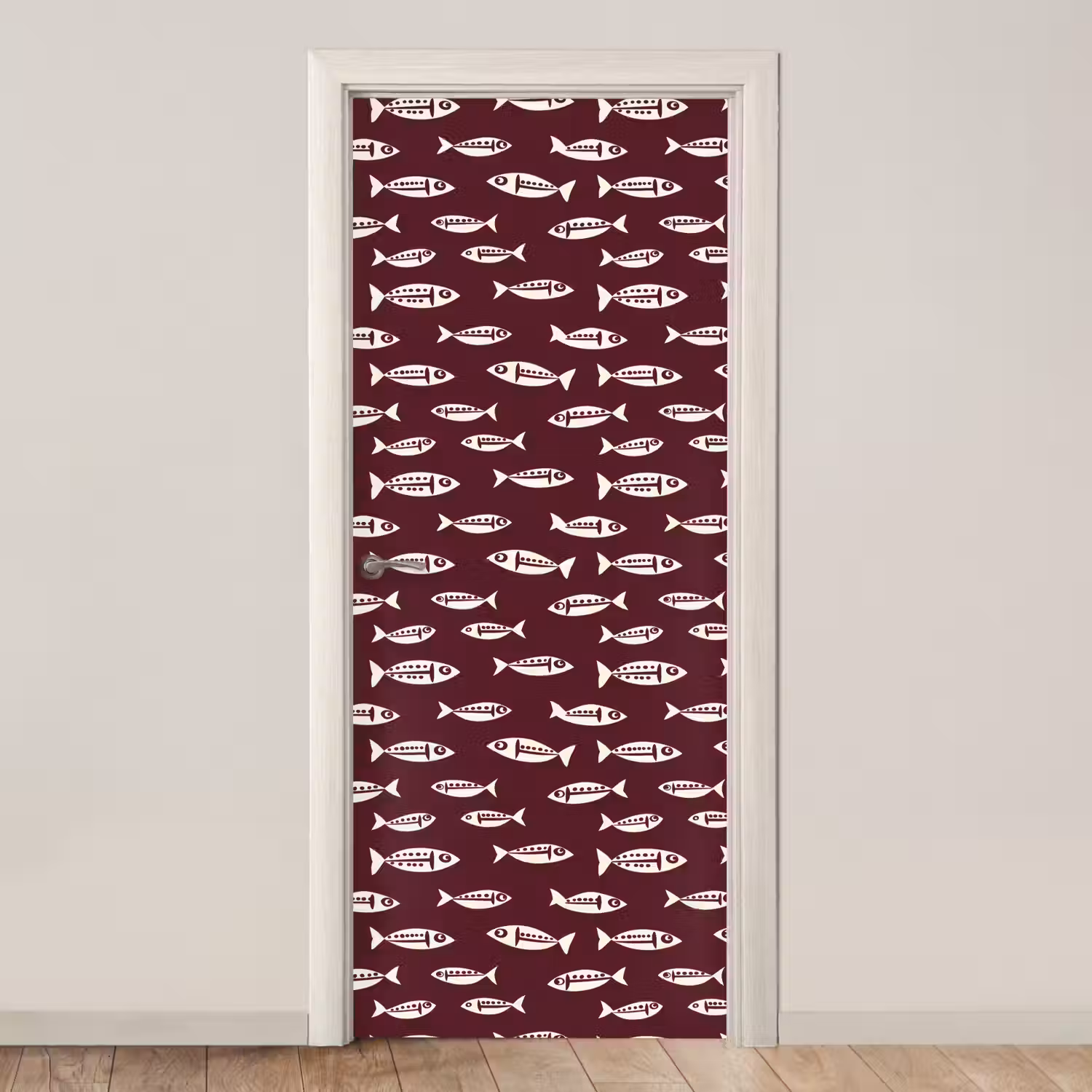 Vissen - Grafisch - Patroon - Donker deurposter klein 289 -3d_beige