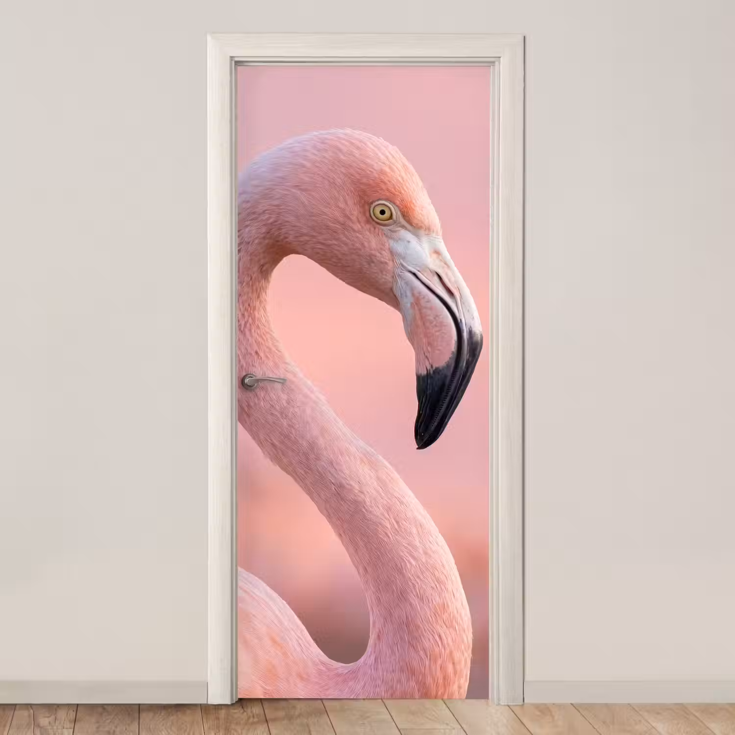 Flamingo - Portret - Roze deurposter klein -3d_beige