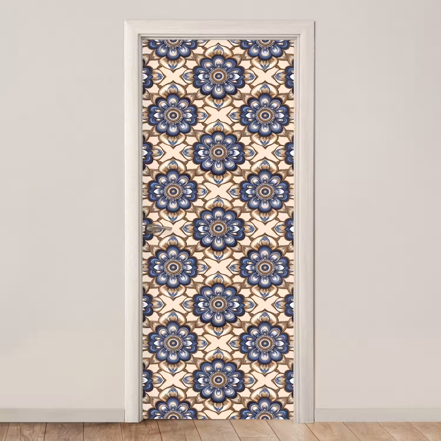 Floraal - Ornament - Blauw deurposter klein 289 -3d_beige