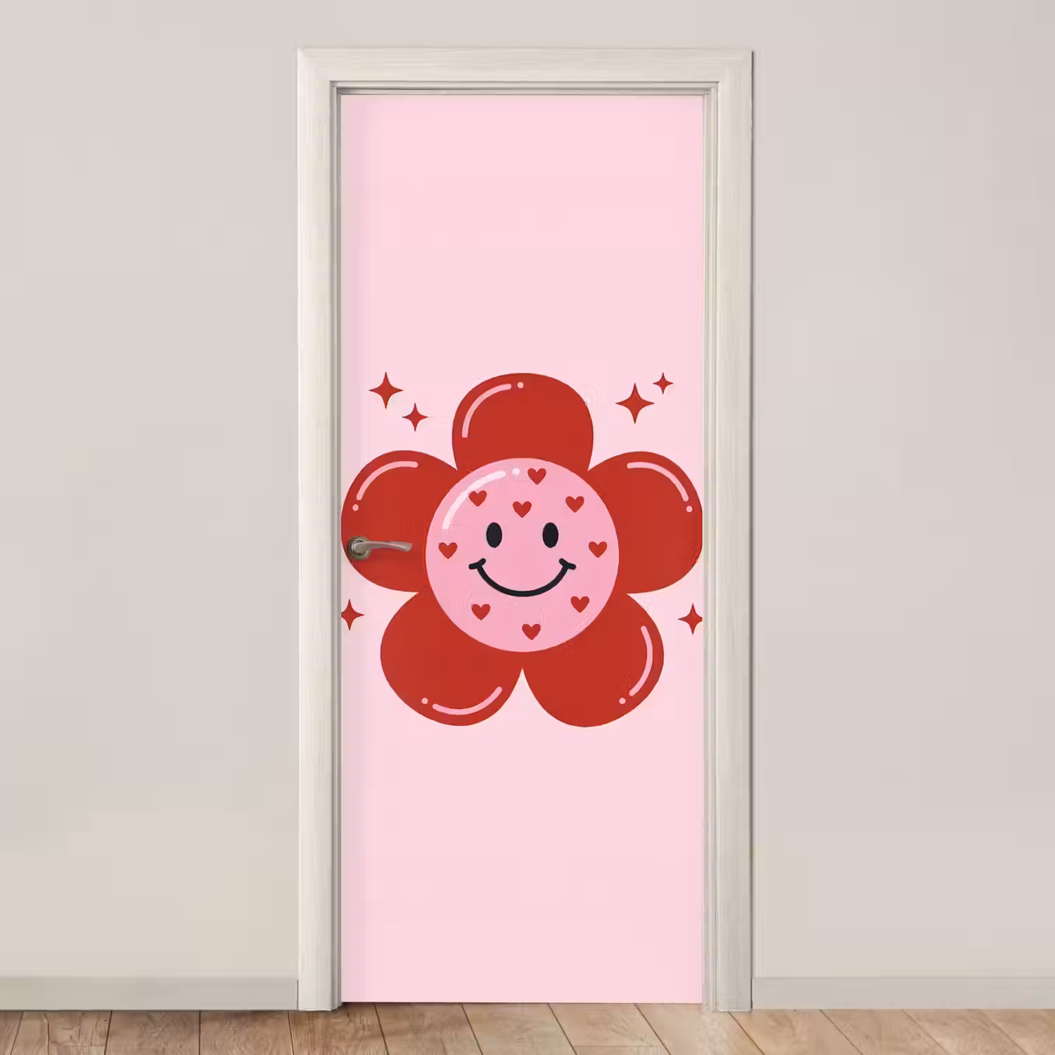Bloem - Roze - Hartjes deurposter klein -3d_beige