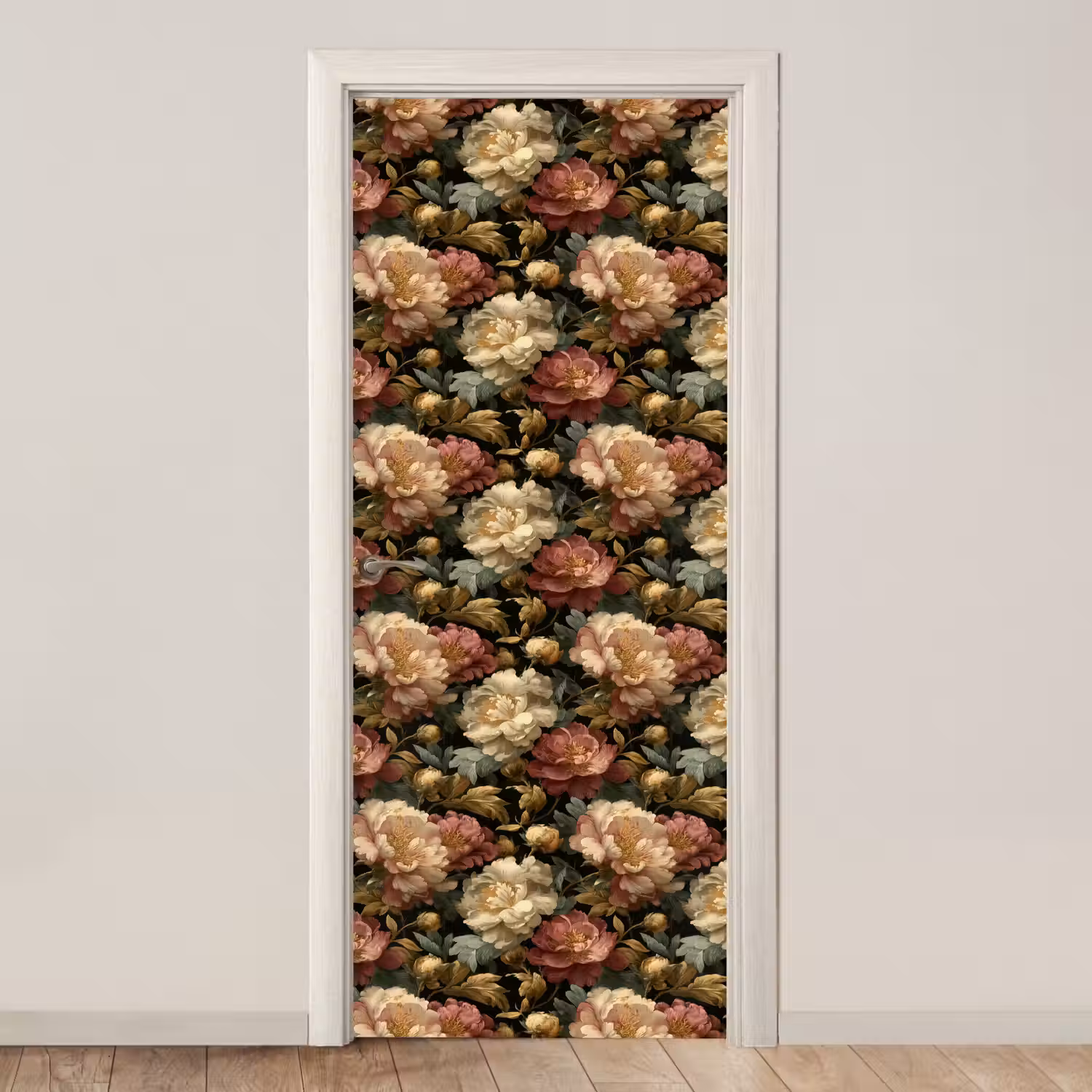 Bloemen - Barok - Patroon - Roze - Crème deurposter klein 289 -3d_beige