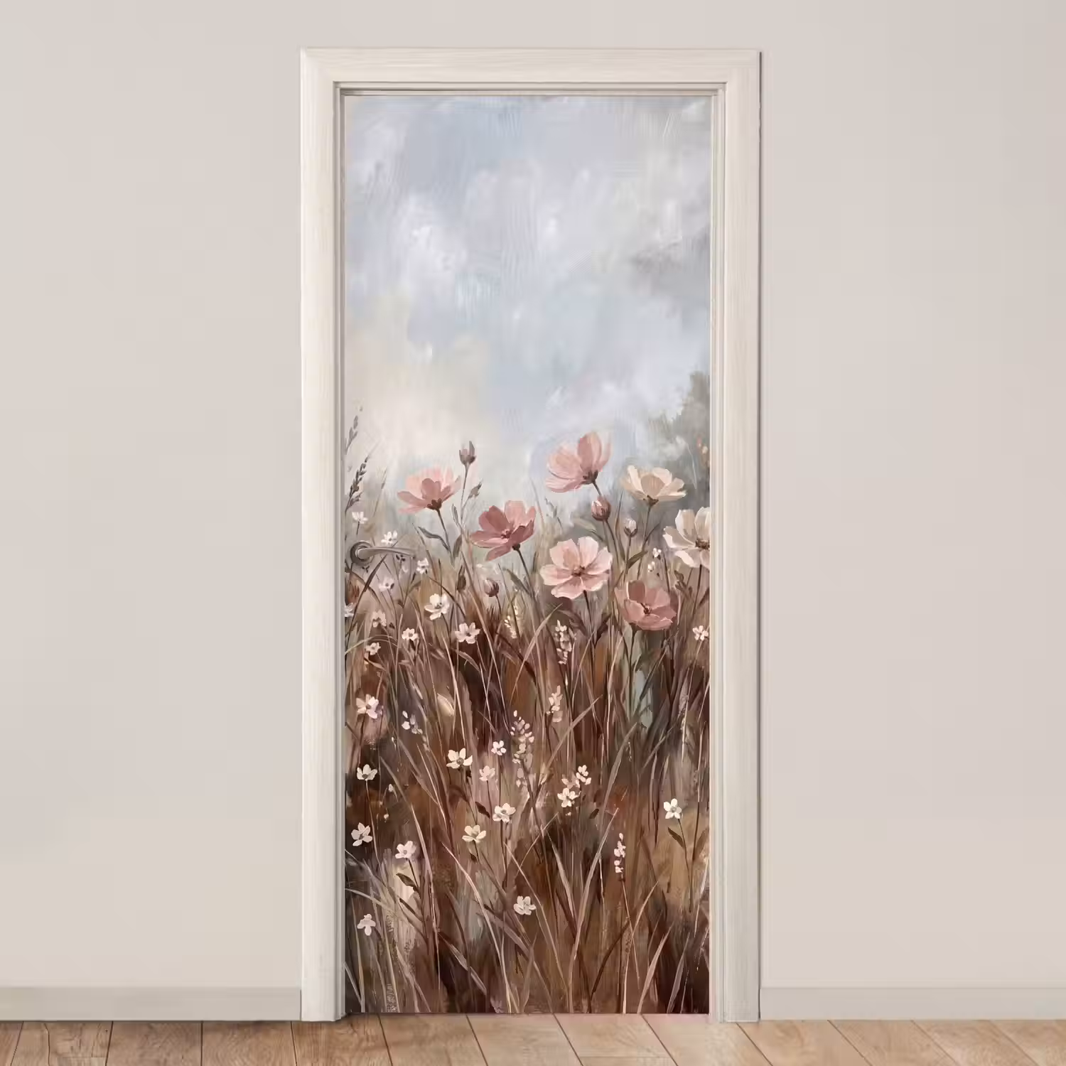 Bloemen - Botanisch - Schilderij - Pastel - Rustiek deurposter klein -3d_beige