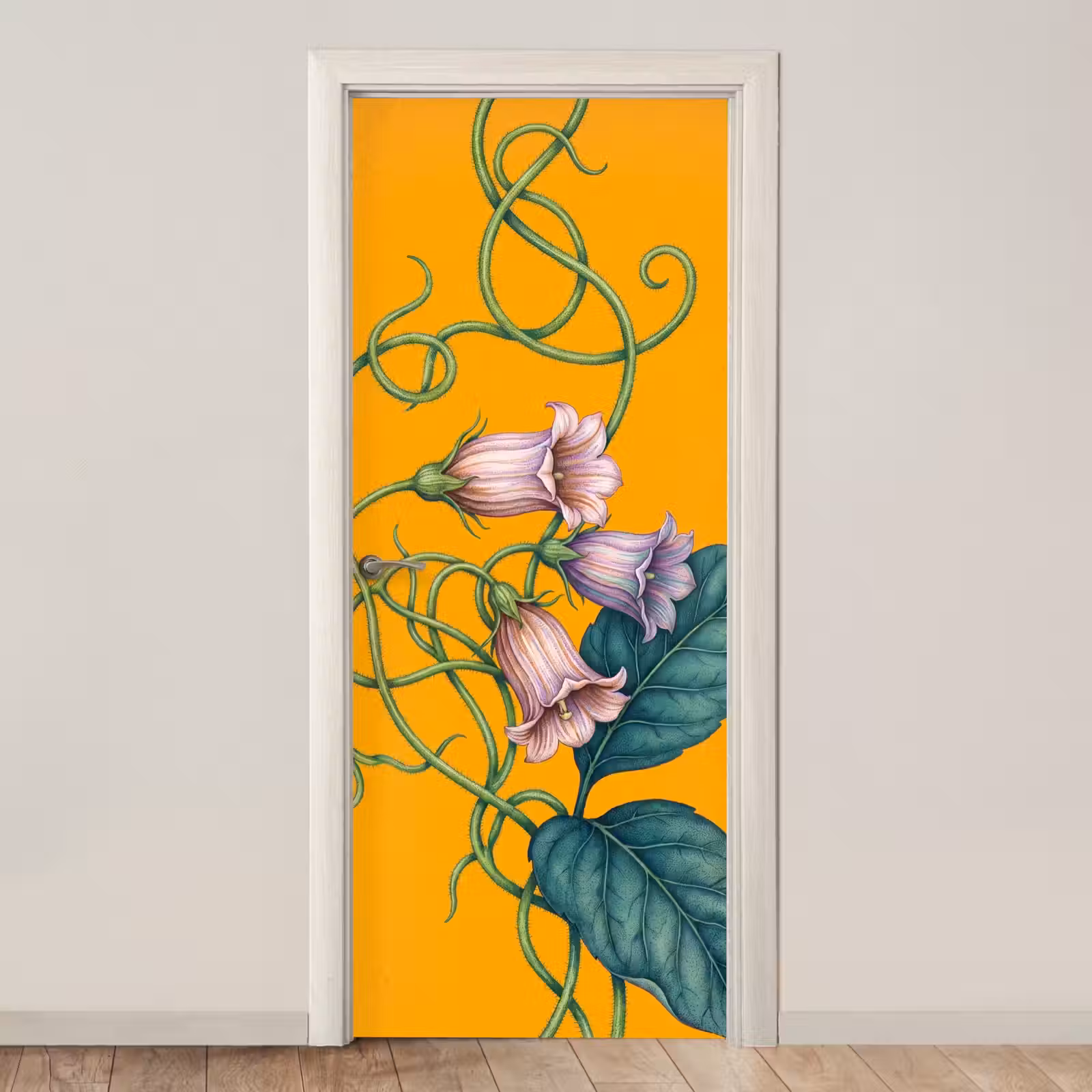 Door sticker - Flowers - Botanical - Yellow - Bloemen - Botanisch - Geel deurposter klein
