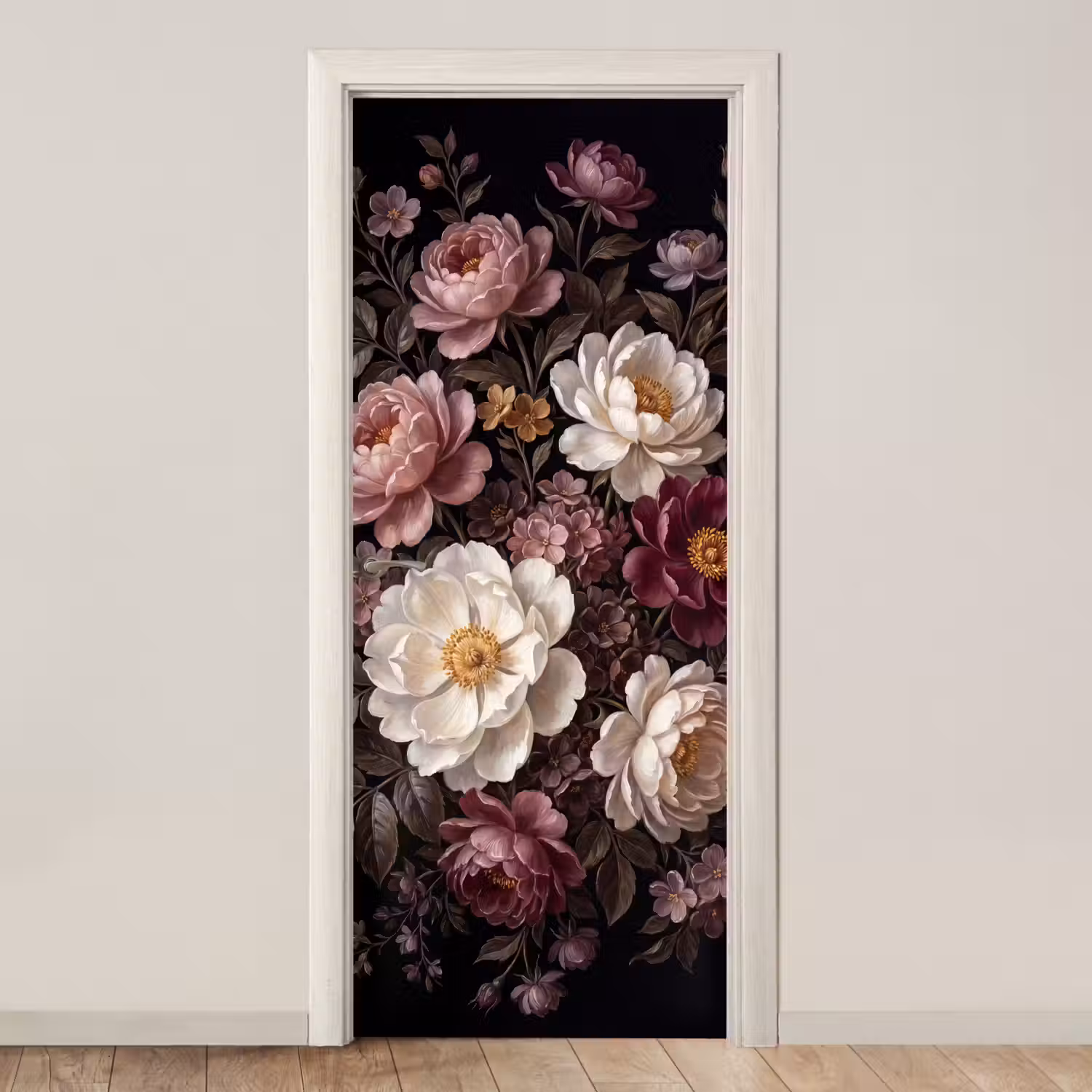 Bloemen - Boeket - Klassiek - Donker - Rood deurposter klein -3d_beige