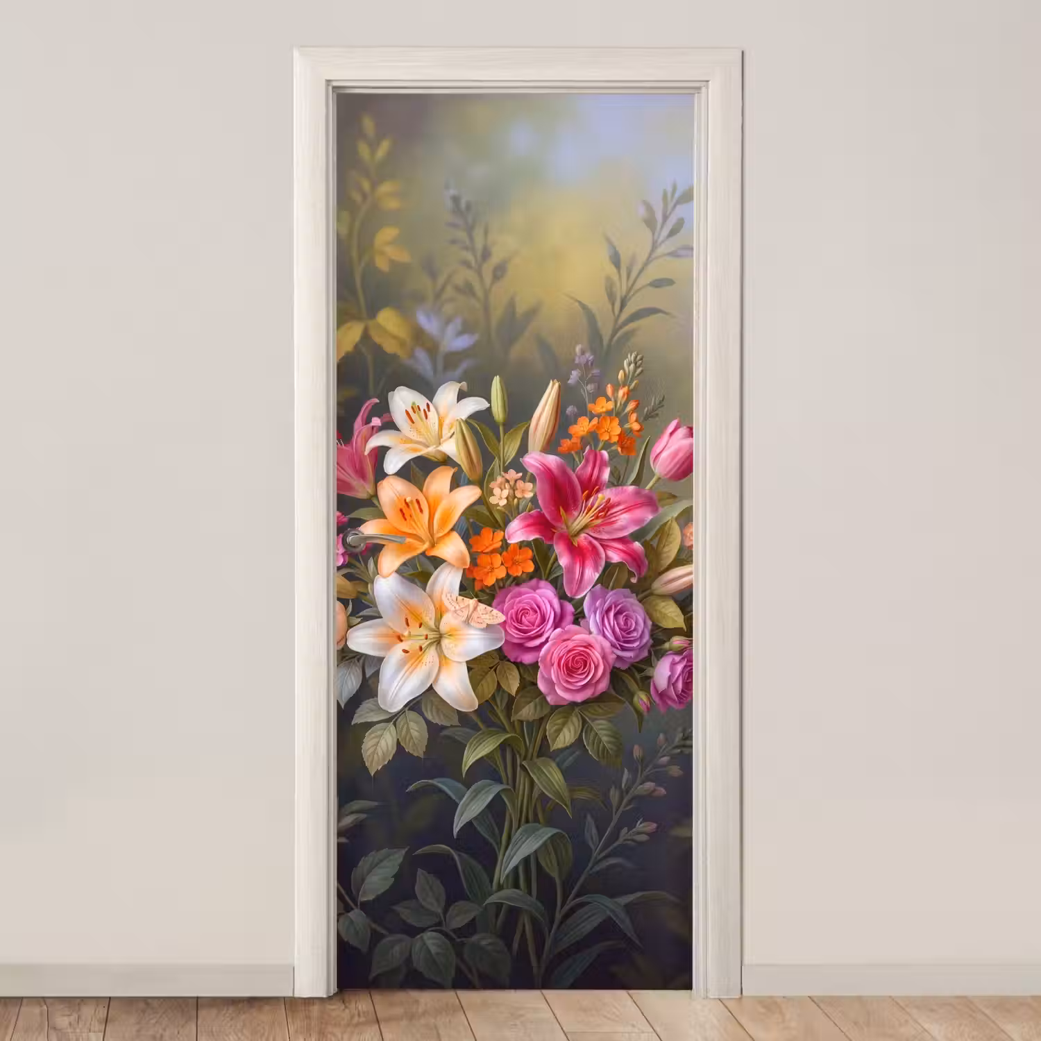 Bloemen - Boeket - Natuur - Kleurrijk - Modern deurposter klein -3d_beige