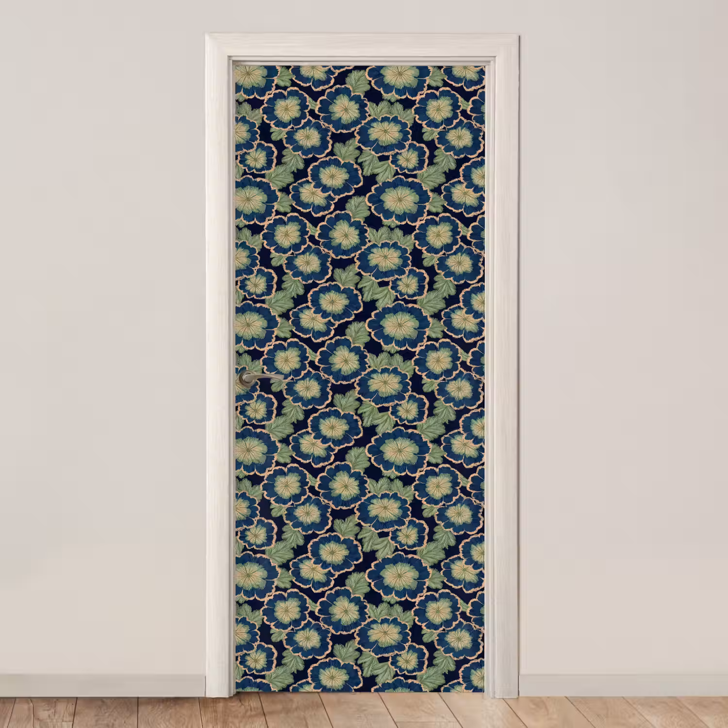 Bloemen - Borduurwerk - Patroon - Blauw - Groen deurposter klein 289 -3d_beige