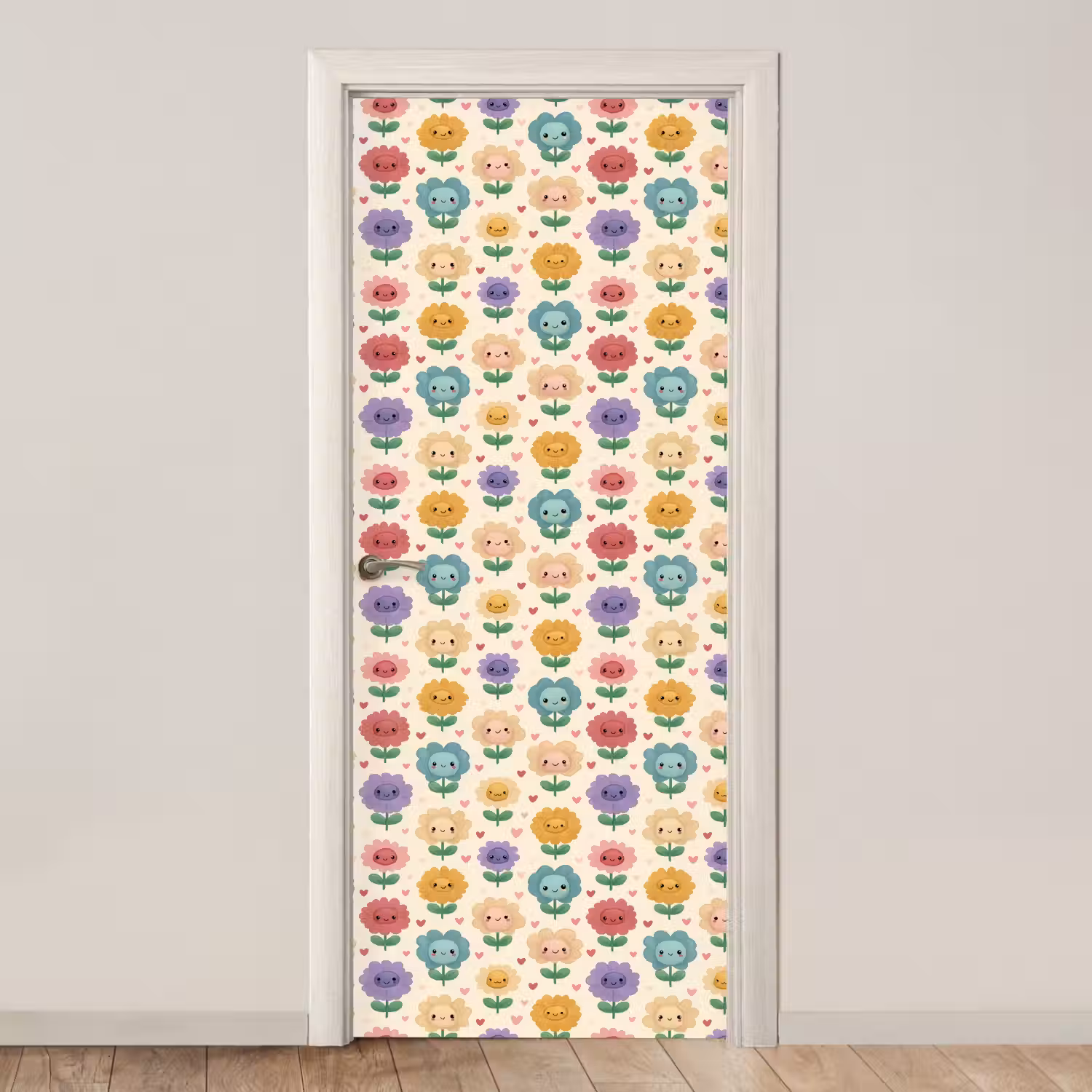 Bloemen - Hartjes - Kleurrijk deurposter klein 289 -3d_beige
