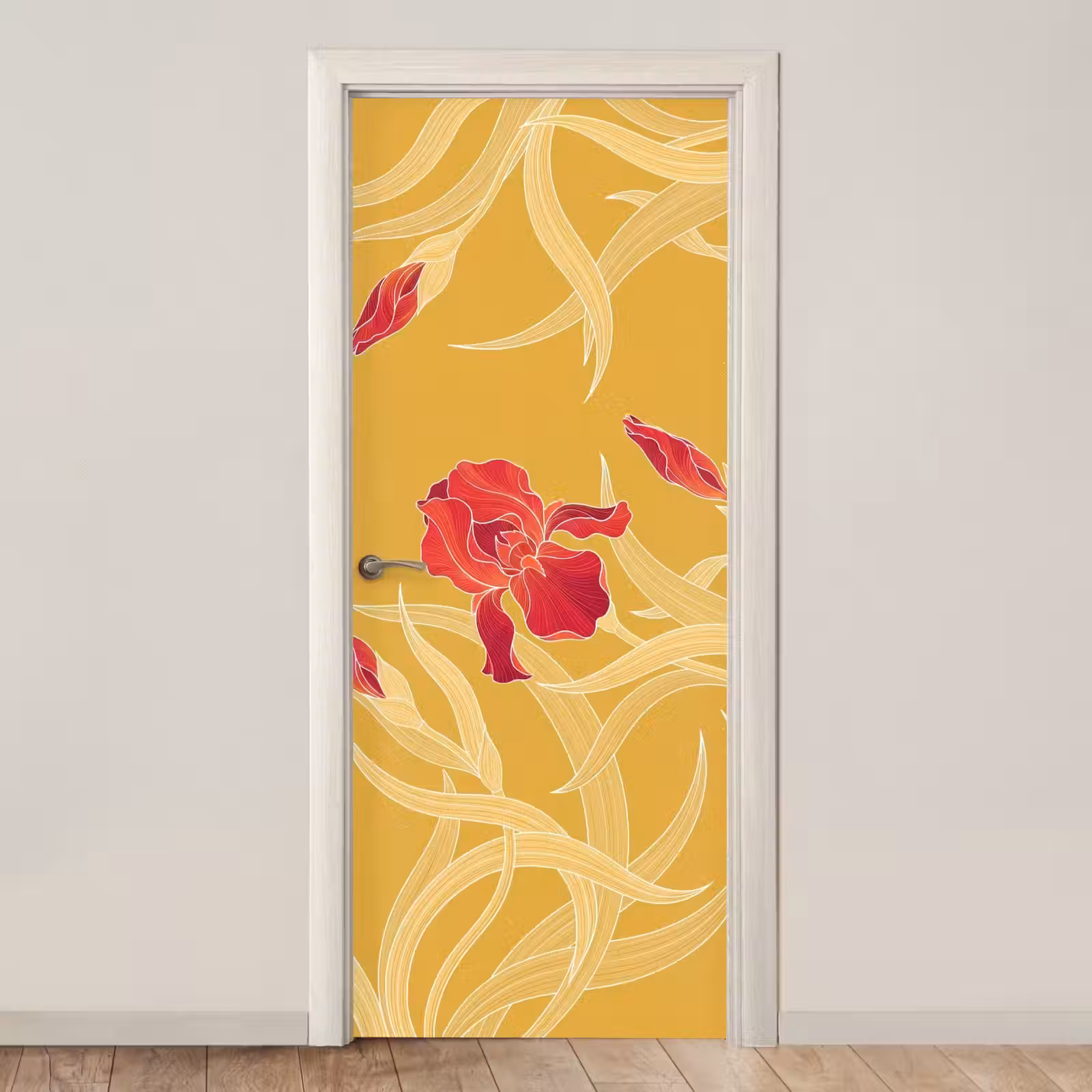 Door sticker - Flowers - Illustration - Red - Bloemen - Illustratie - Rood deurposter klein