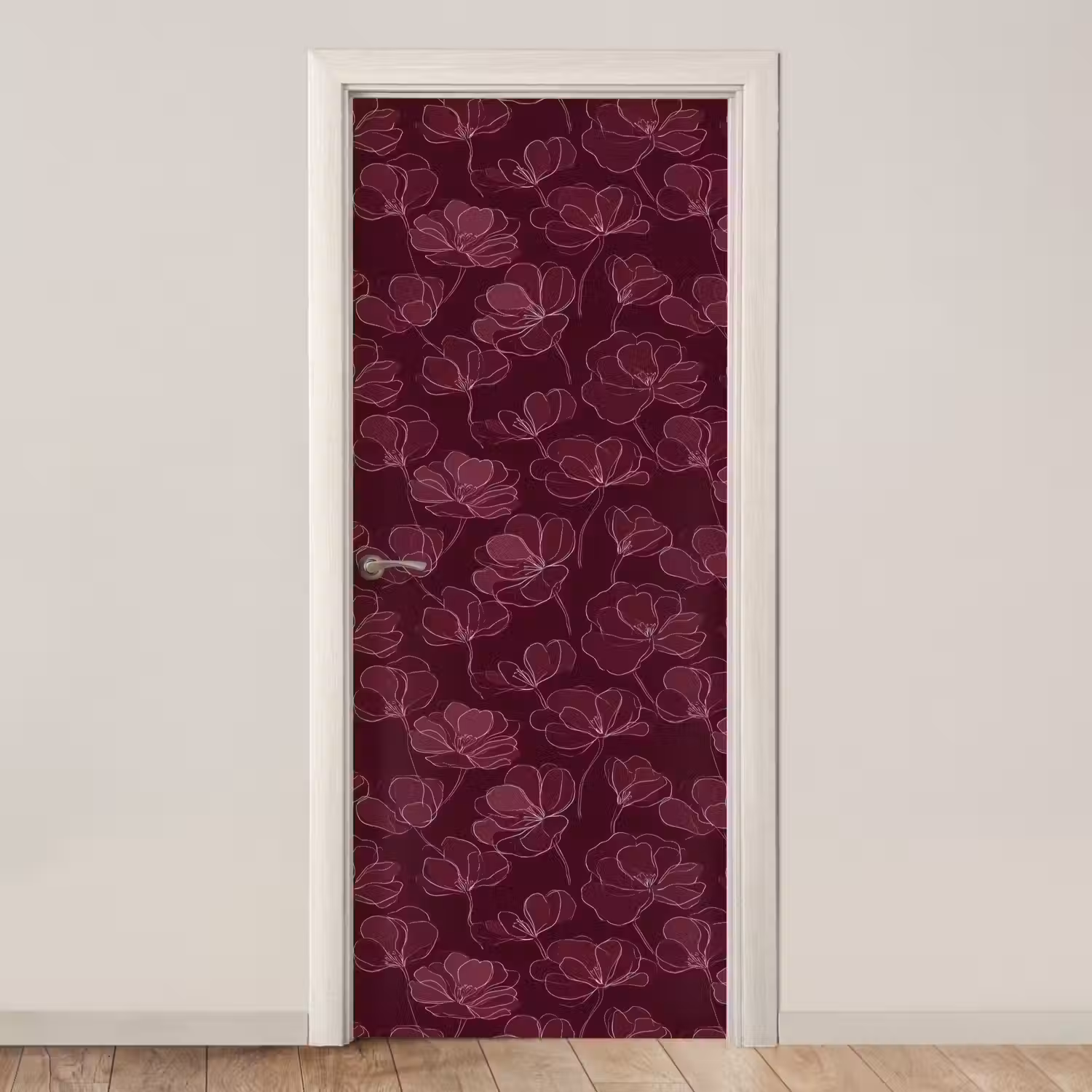 Bloemen - Patroon - Bordeauxrood deurposter klein 289 -3d_beige