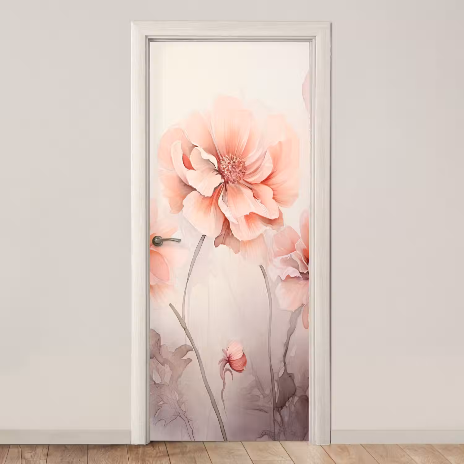 Bloemen - Roze - Kunst - Abstract - Aquarel deurposter klein -3d_beige