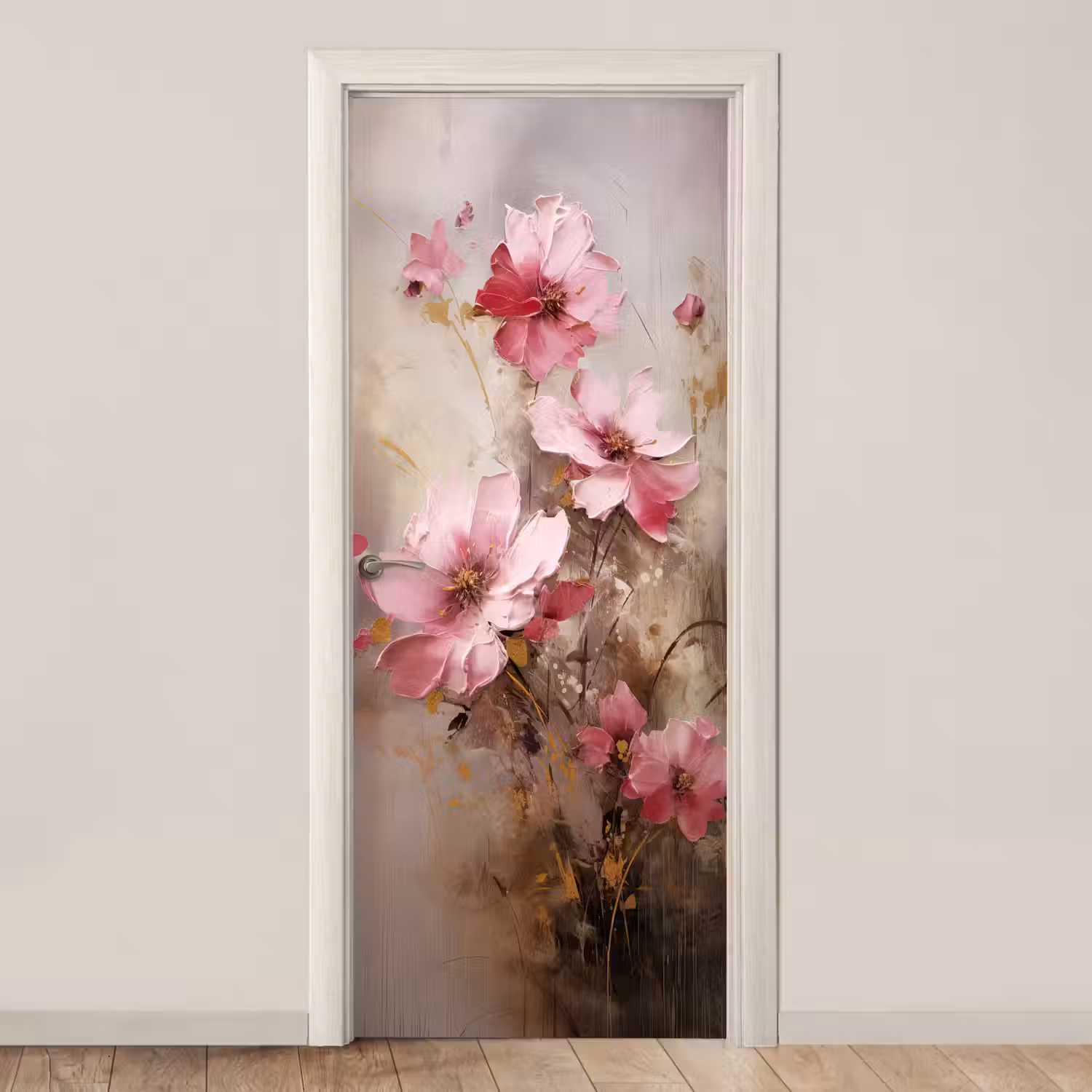 Bloemen - Roze - Kunst - Watercolor deurposter klein -3d_beige
