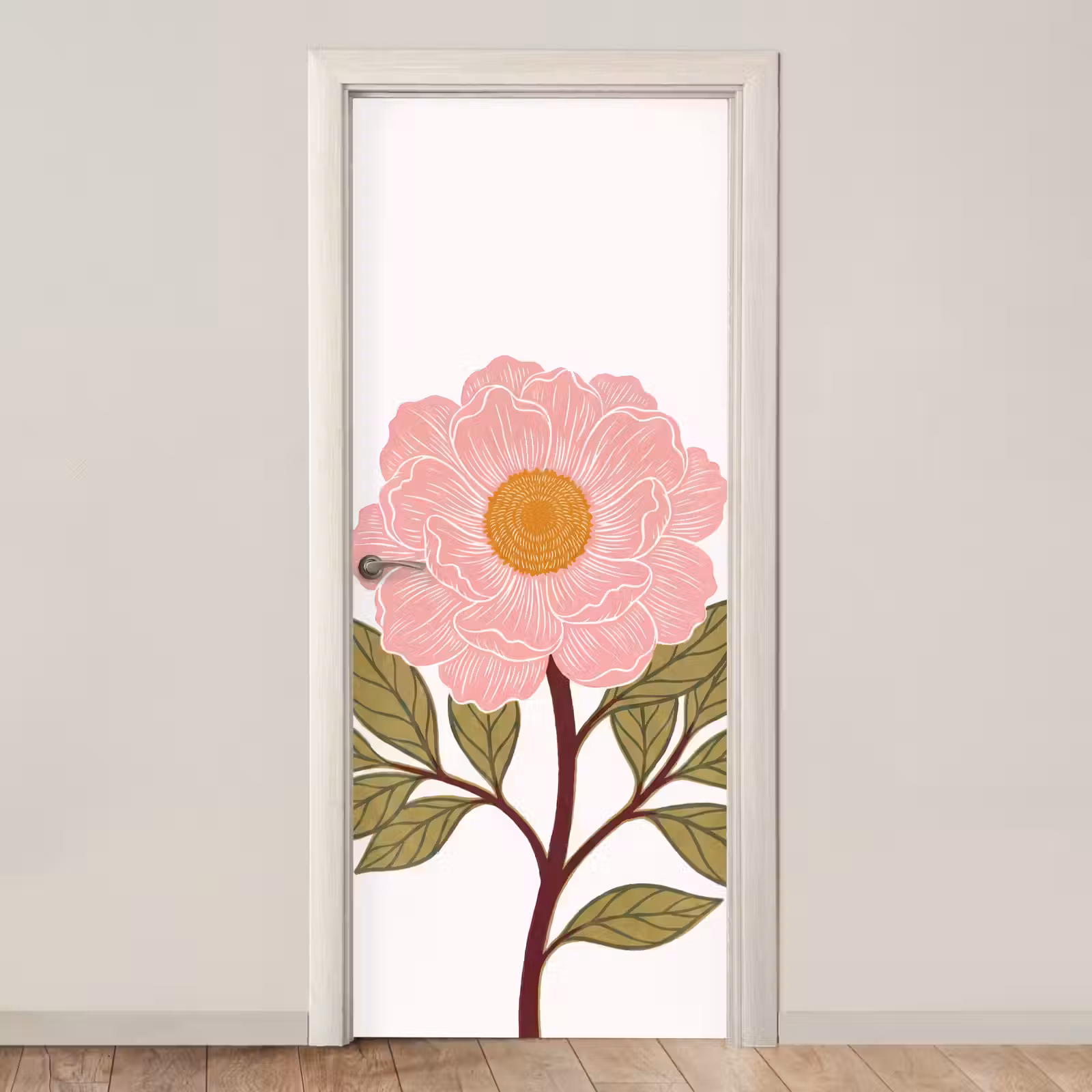 Door sticker - Flowers - Pink - Illustration - Bloemen - Roze - Illustratie deurposter klein