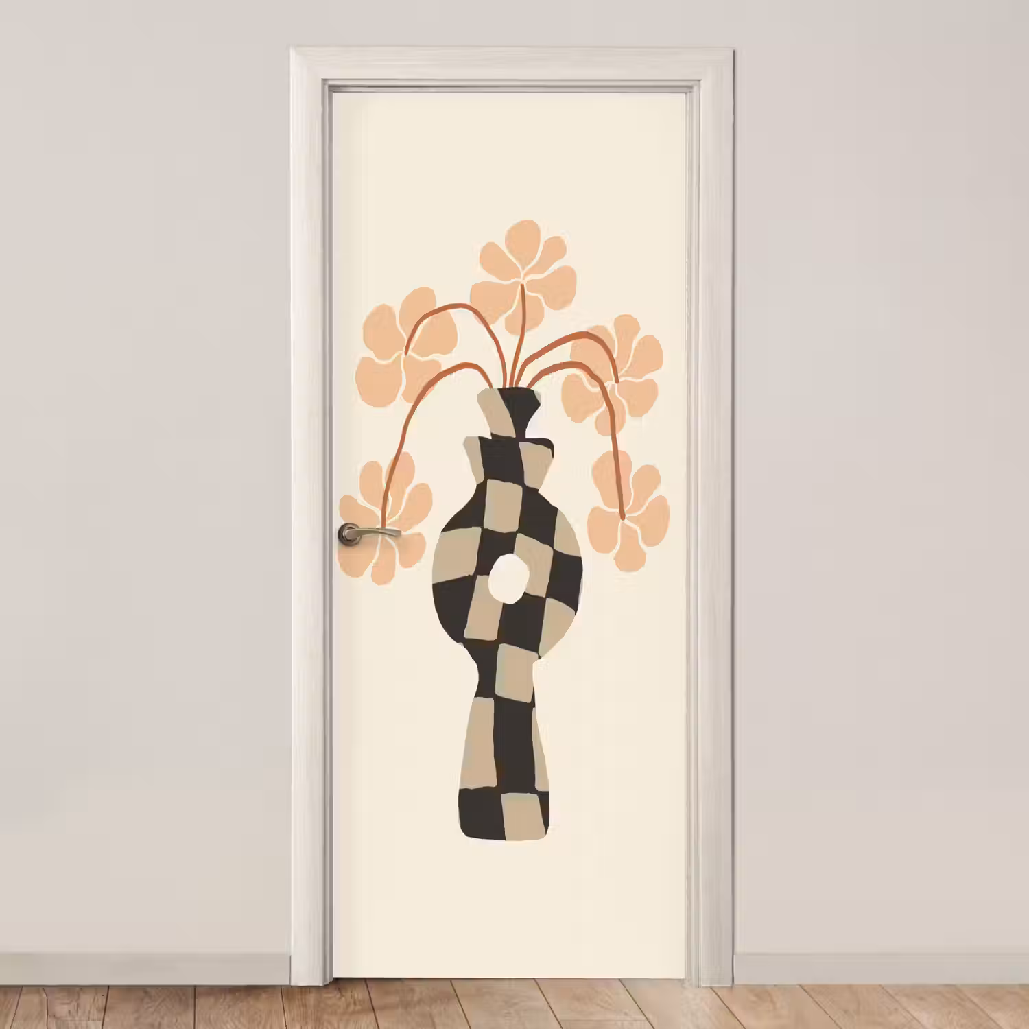 Bloemen - Vaas - Abstracte kunst - Modern deurposter klein -3d_beige