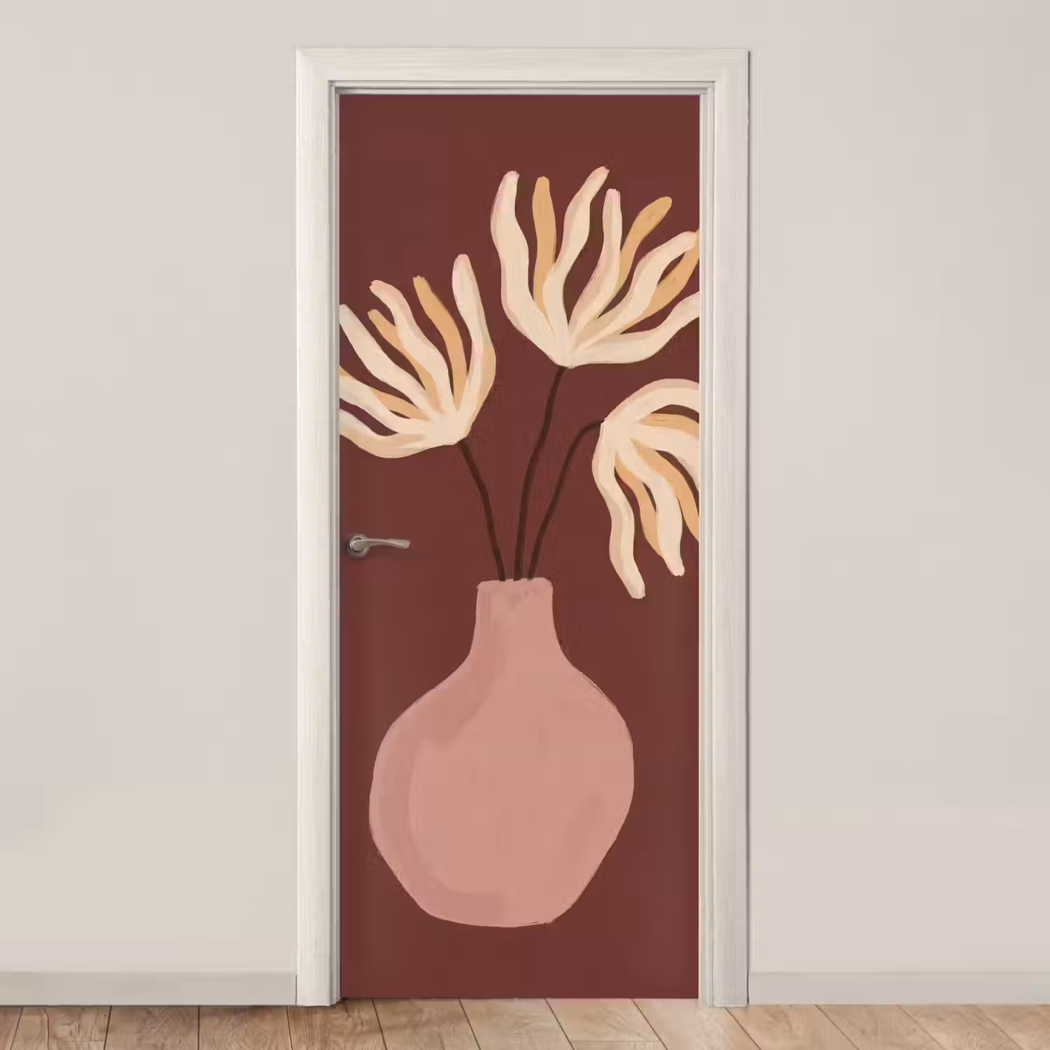 Bloemen - Vaas - Abstract - Modern - Aardetinten deurposter klein -3d_beige