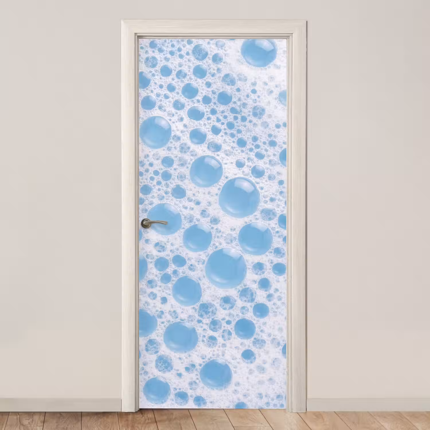 Schuim - Bubbels - Blauw deurposter klein -3d_beige