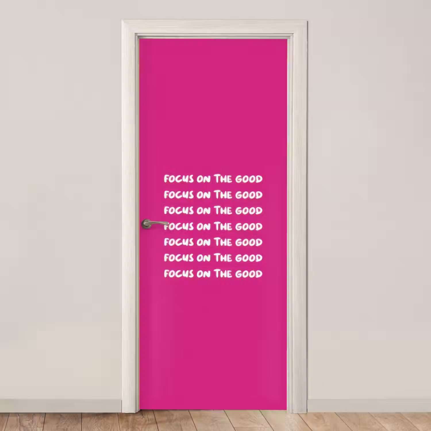 Focus on the good - Roze - wit deurposter klein -3d_beige