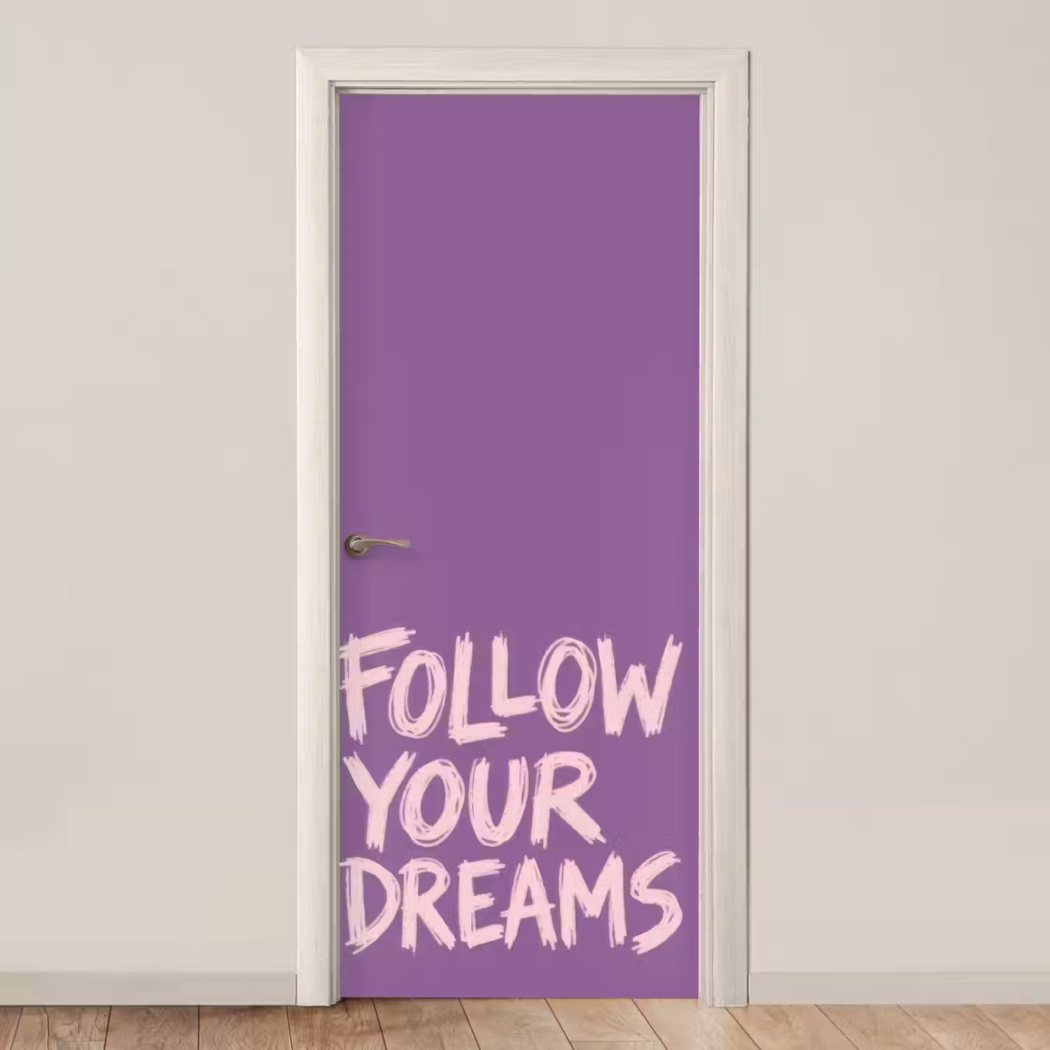Follow your dreams - Paars - Penseeltextuur deurposter klein -3d_beige
