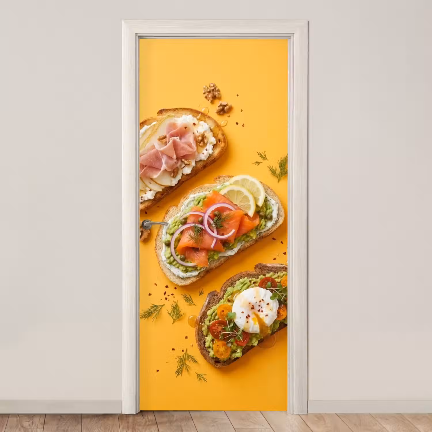 Eten - Brood - Ontbijt - Modern - Kleurrijk deurposter klein -3d_beige