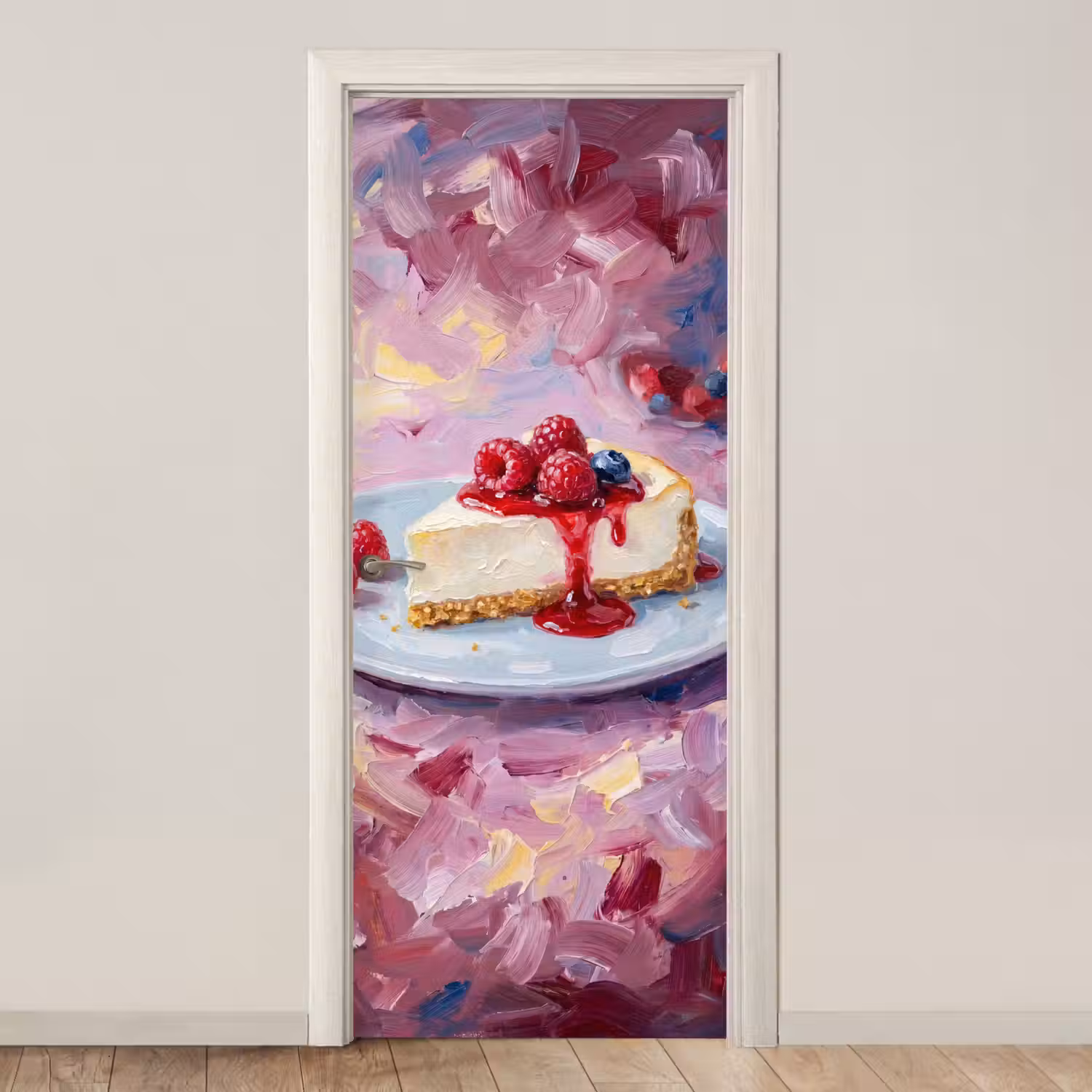 Eten - Cheesecake - Bessen - Abstract - Roze deurposter klein -3d_beige