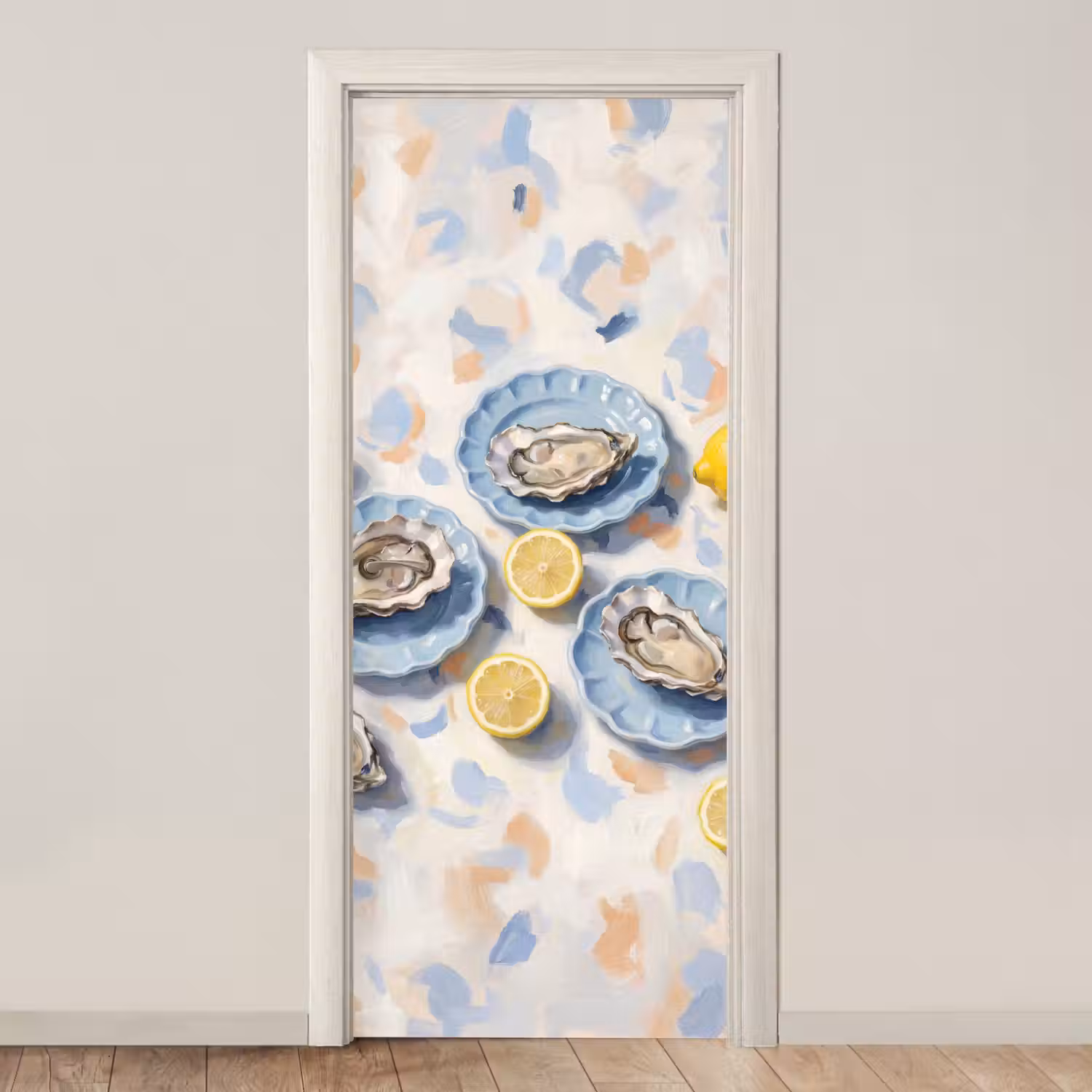 Eten - Oesters - Citroenen - Modern - Geel deurposter klein -3d_beige