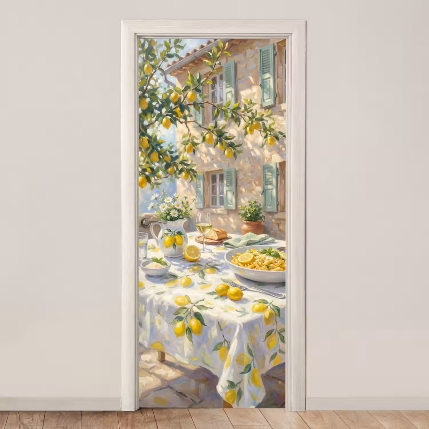 Eten - Terras - Zomer - Geschilderd - Geel deurposter klein -3d_beige