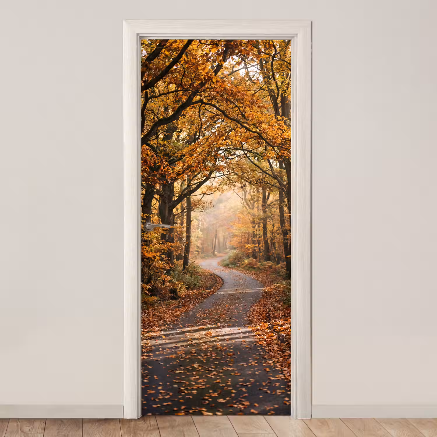 Bospad - Herfstbos - Bladeren - Oranje - Nostalgisch deurposter klein -3d_beige