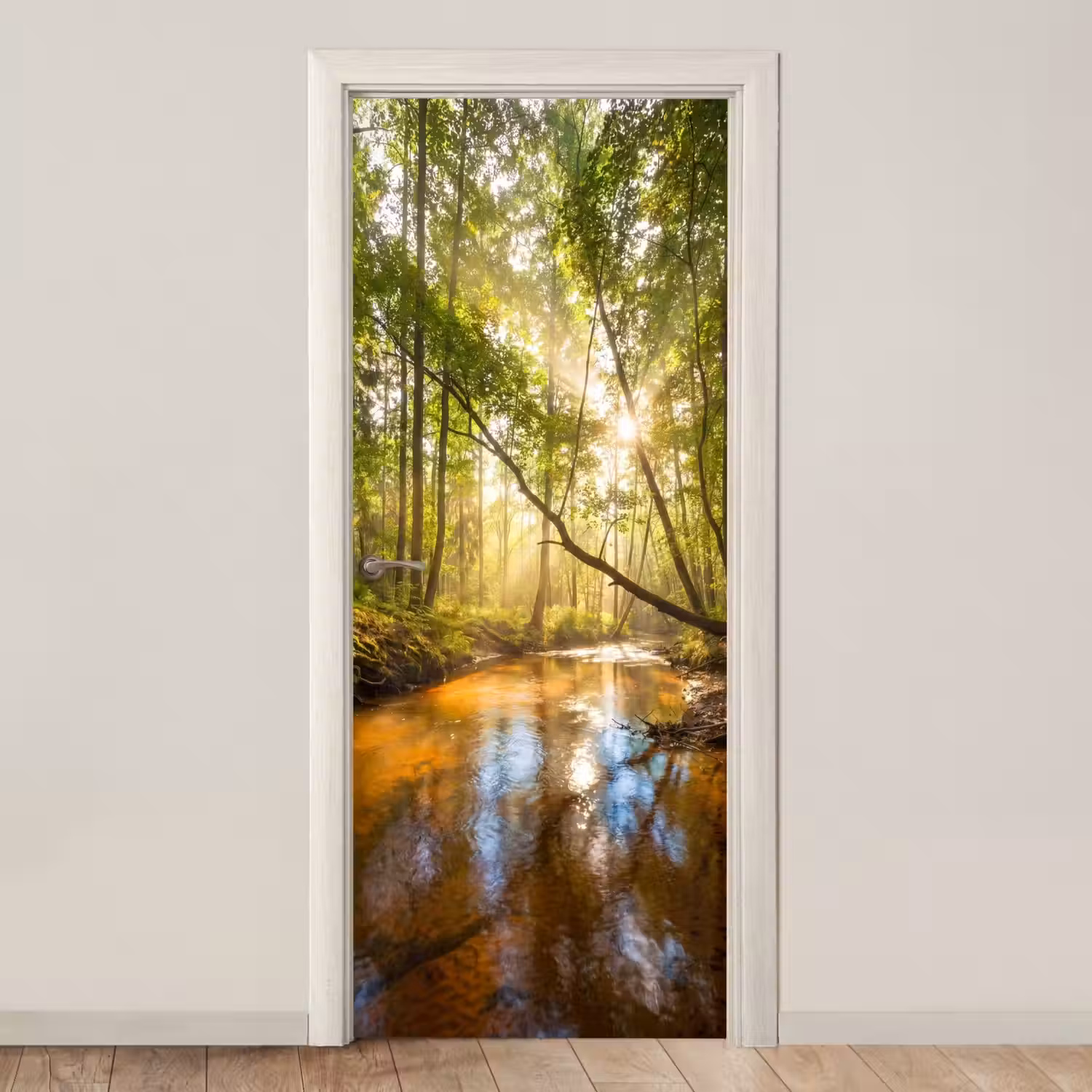 Bos - Beek - Zonlicht - Natuur - Groen deurposter klein -3d_beige