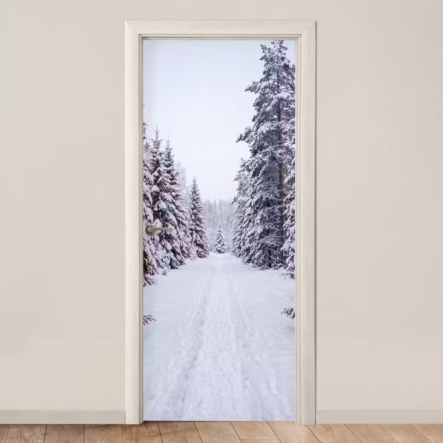 Bos - Winter - Sneeuw - Pad - Natuur deurposter klein -3d_beige