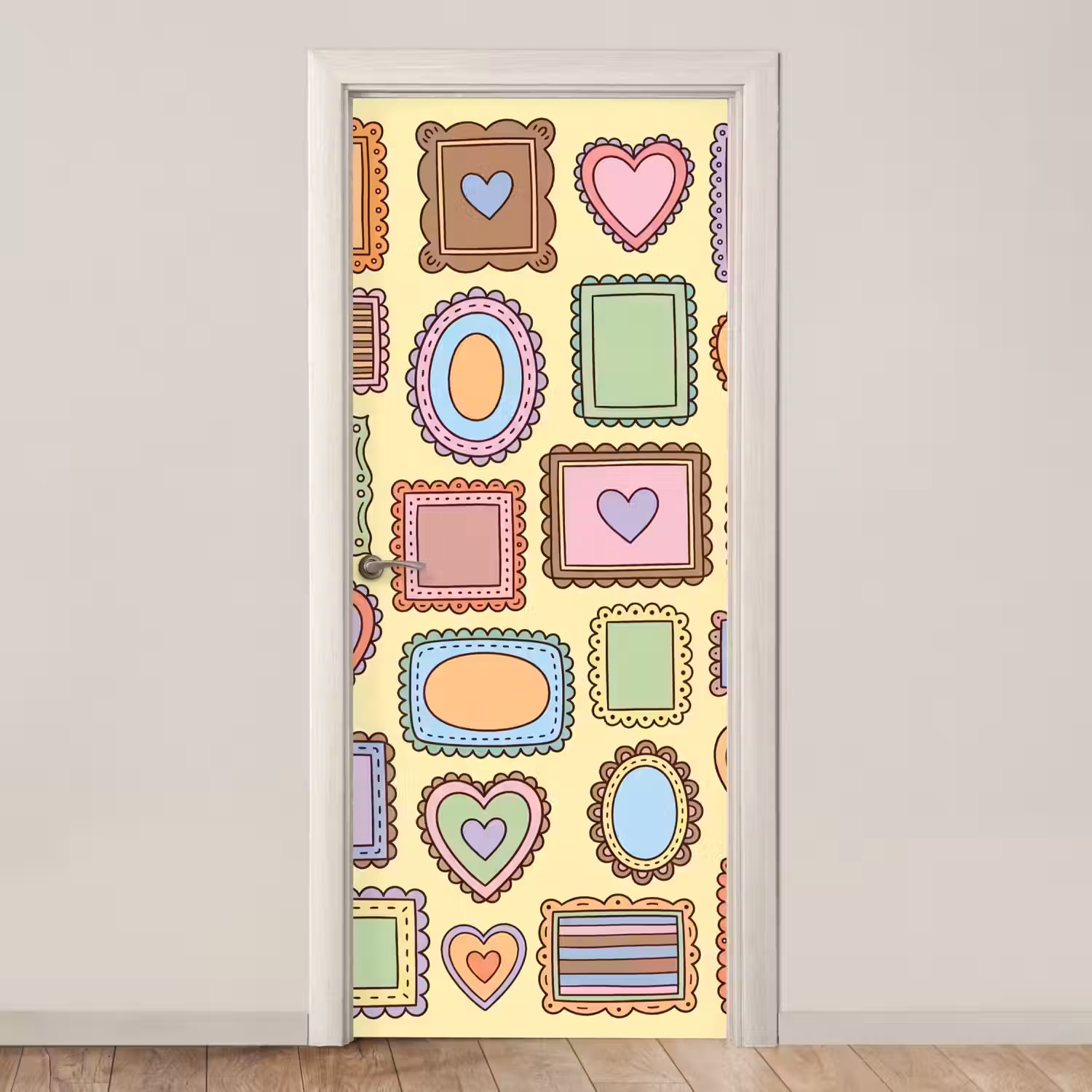 Lijst - Patroon - Hart - Speels - Kleurrijk deurposter klein -3d_beige