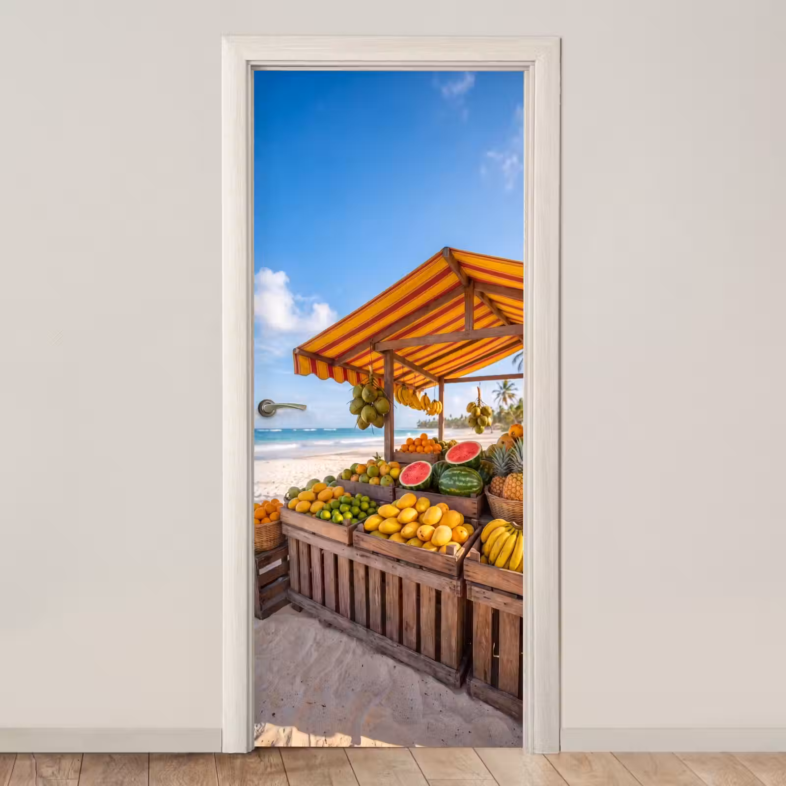 Door sticker - Fruit - Beach - Tropical - Fruit - Strand - Tropisch deurposter klein