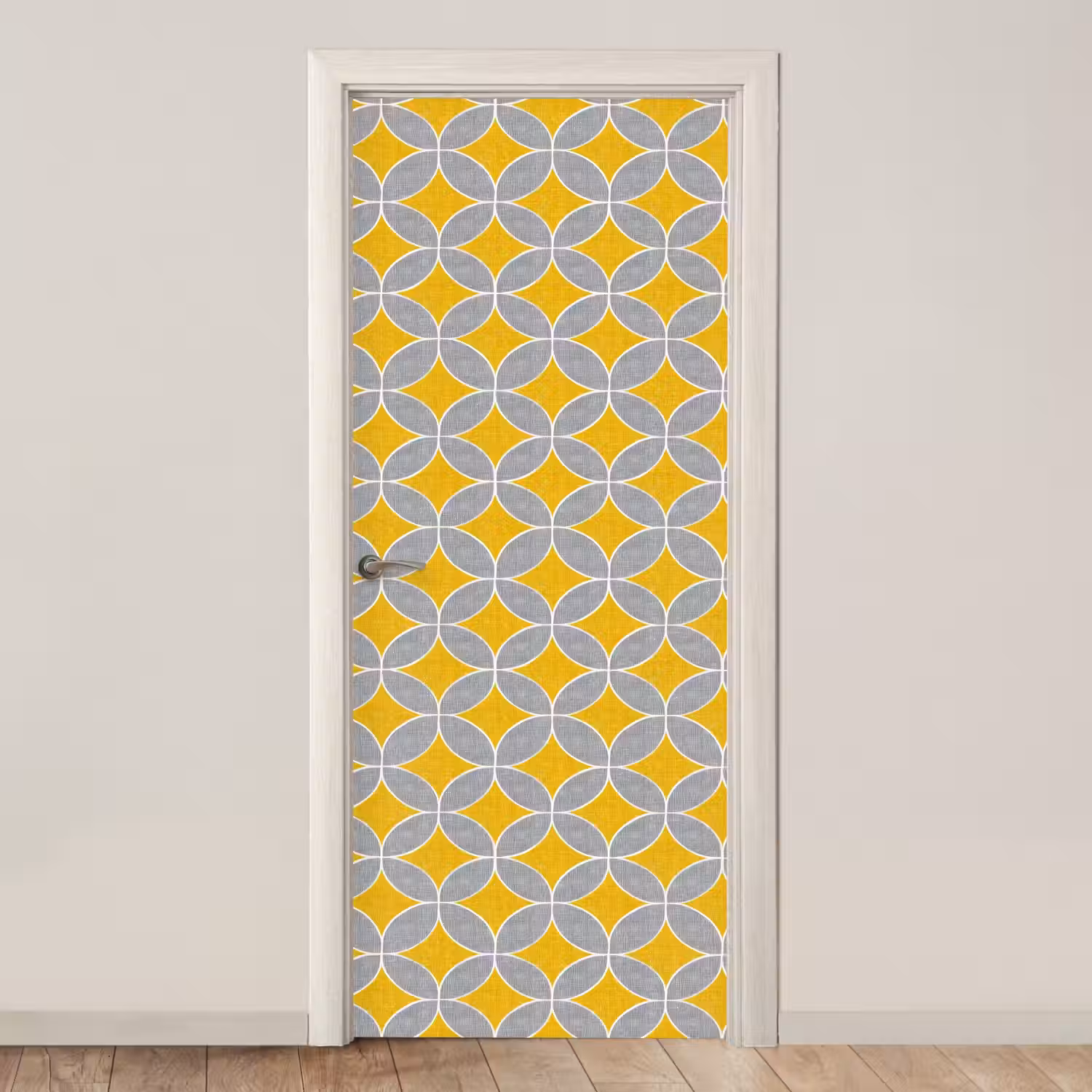 Geometrisch - Cirkels - Textuur - Grijs - Geel deurposter klein 289 -3d_beige