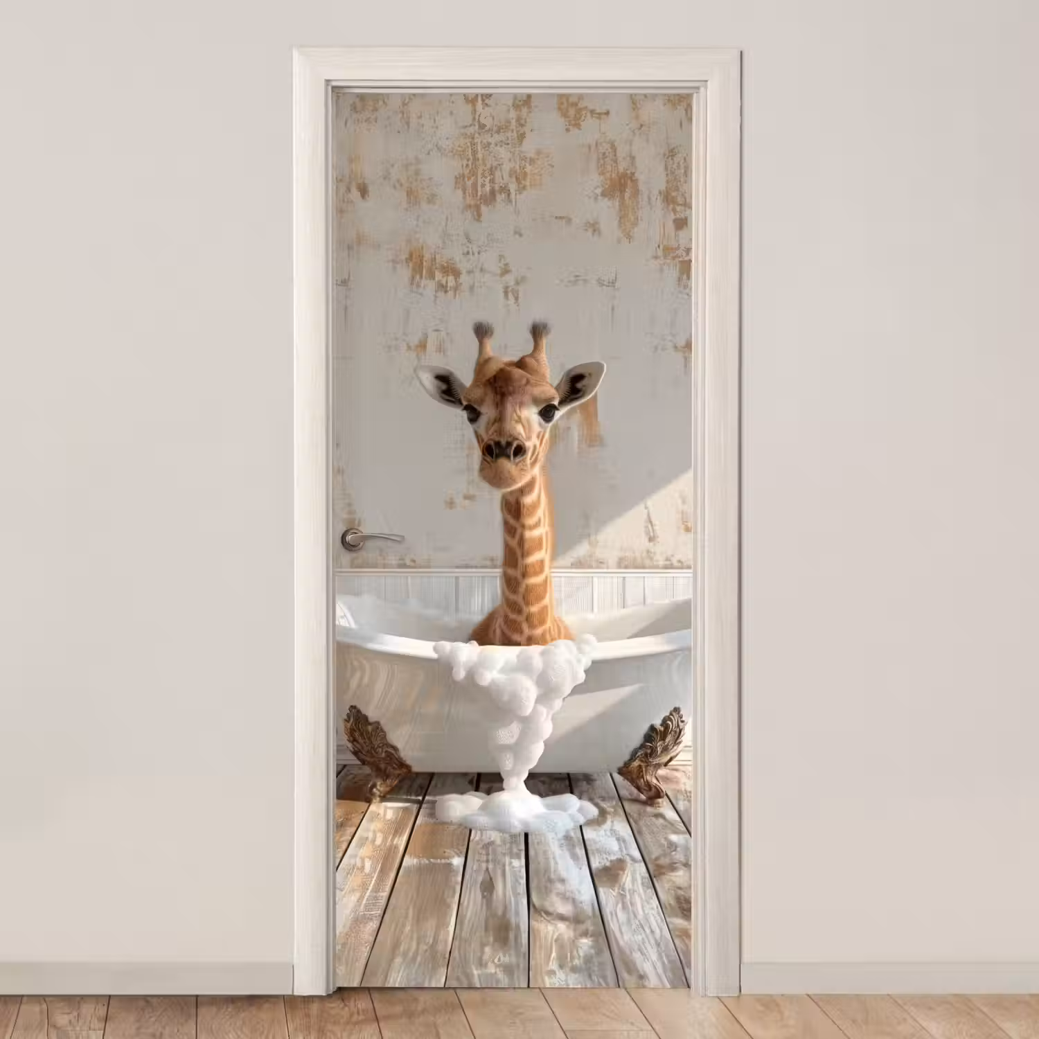 Giraf - Badkuip - Vintage - Dieren deurposter klein -3d_beige