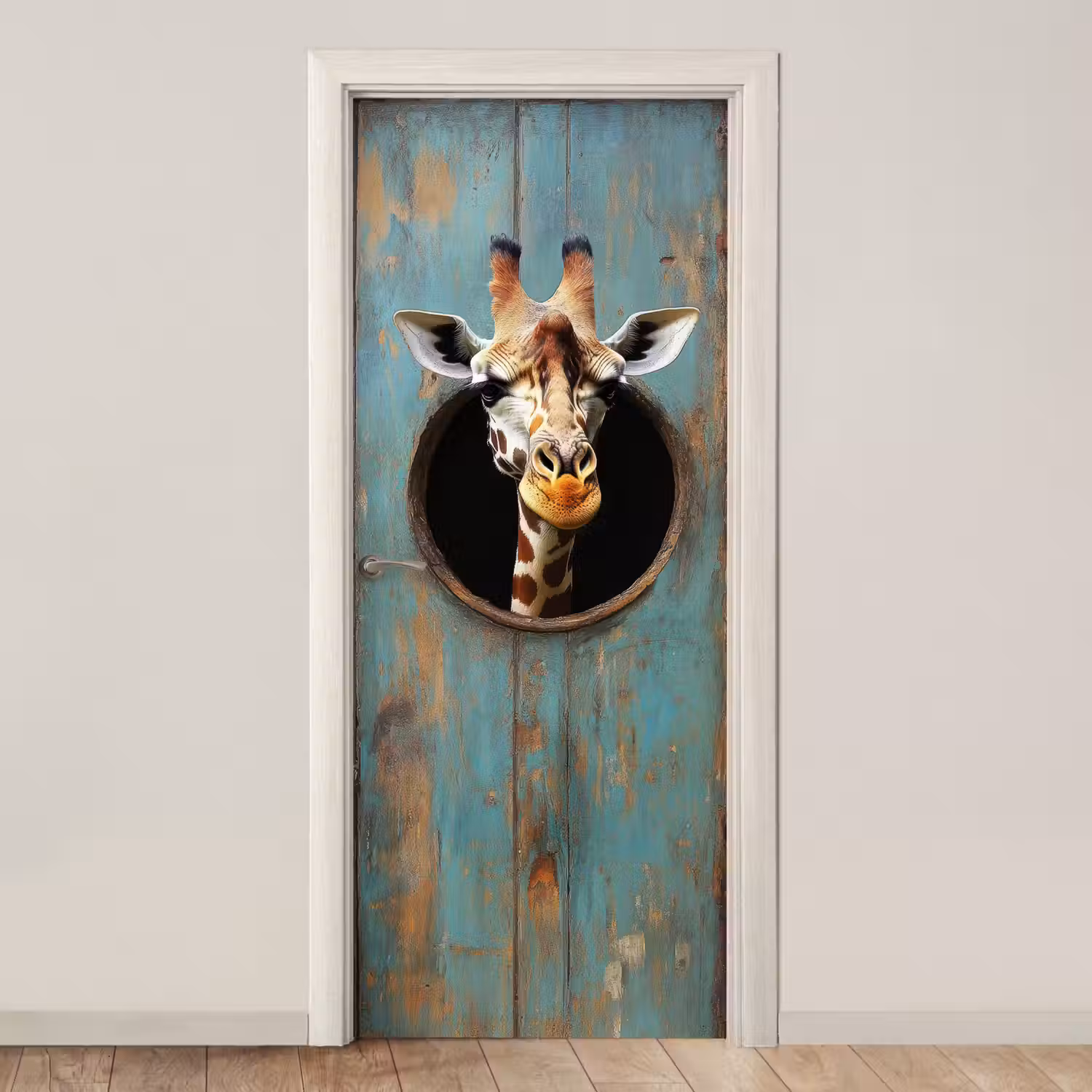 Giraf - Hout - Doorkijk - Dieren - Kop deurposter klein -3d_beige